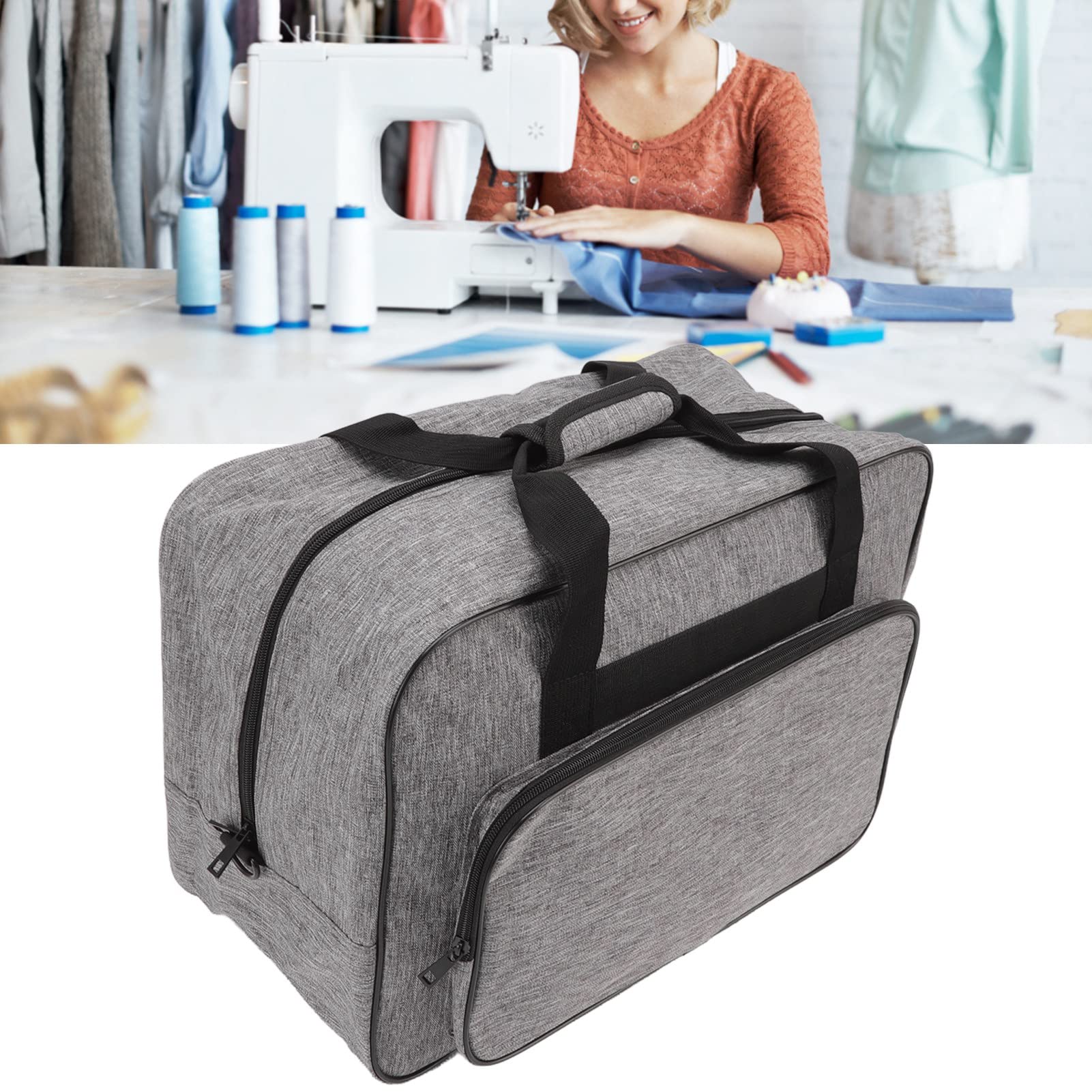 Fdit Borsa Tote in Filato Universale in Materiale di Tela Portatile Grigia, Borsa per il Trasporto di Stoccaggio per Macchina da Cucire, Custodia per Macchina da Cucire Custodie per