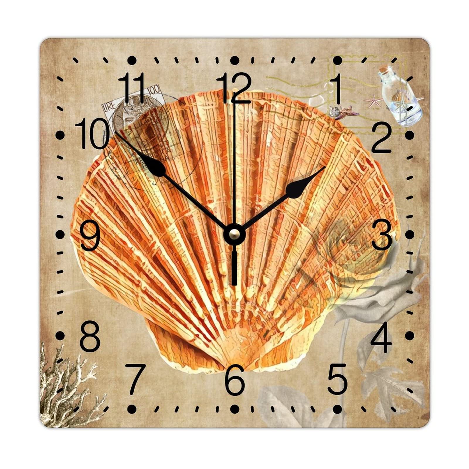 Horloge murale en PVC 30 cm carrée motif floral vintage style milieu du siècle