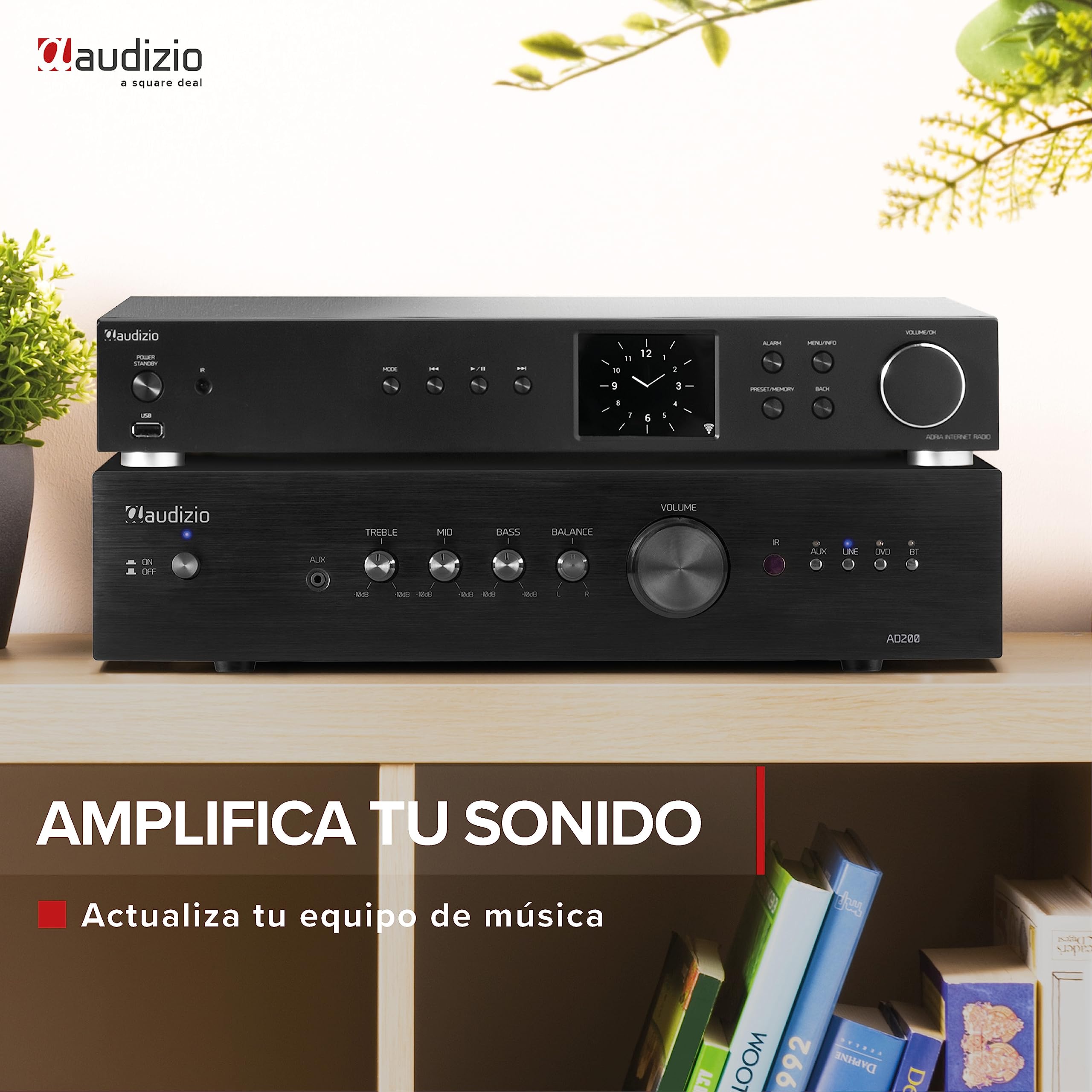 Audizio AD200B Amplificador estéreo Hi-Fi 2 x 200 vatios, Amplificador Bluetooth para Altavoces y Sistema Hi-Fi, Amplificador, Amplificador Hi-Fi, Amplificador de Audio con función Bluetooth, Negro