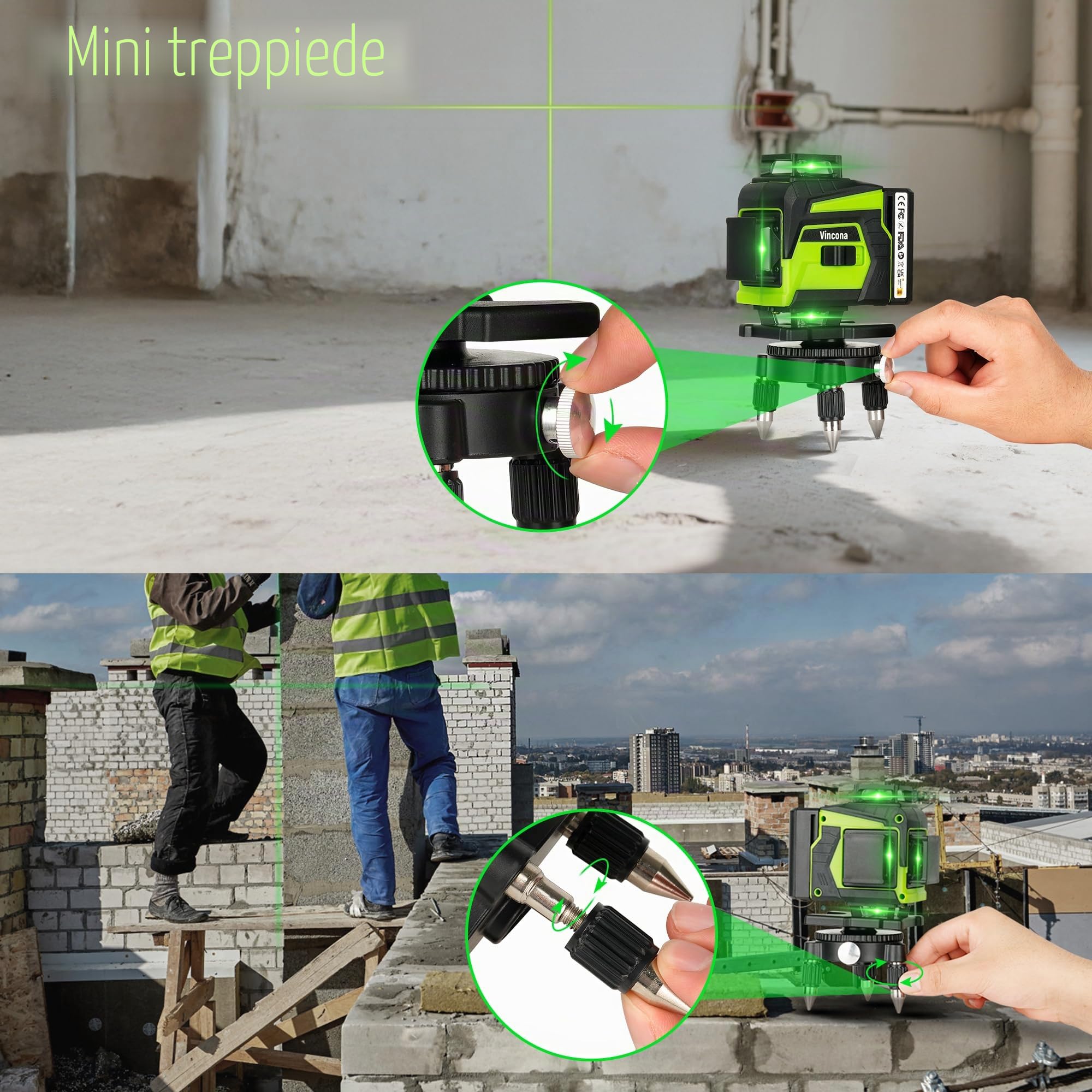 Vincona Livella Laser Autolivellante 16 Linee, 4 X 360 °Livello Laser Autolivellante Verde, ±3° Livellamento Automatico, con 2 x Batterie, Telecomando