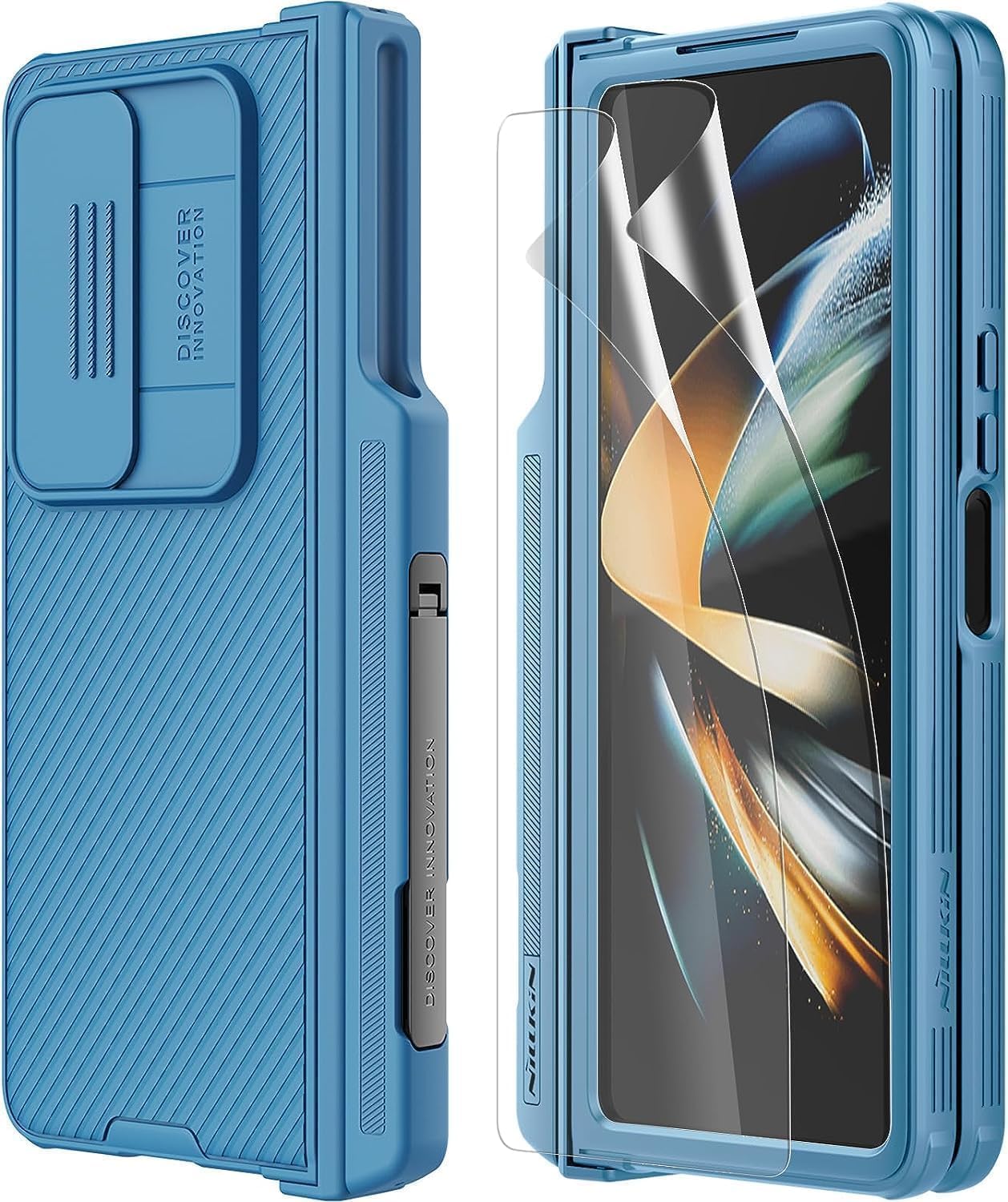 Nillkin CamShield Pro for Samsung Galaxy Z Fold 4 Case with S Pen Holder & Slide Camera Cover [Creative Hinge Protection][Hidden Kickstand] Protective Phone Case for Galaxy Z Fold 4 - Blue-picture-22