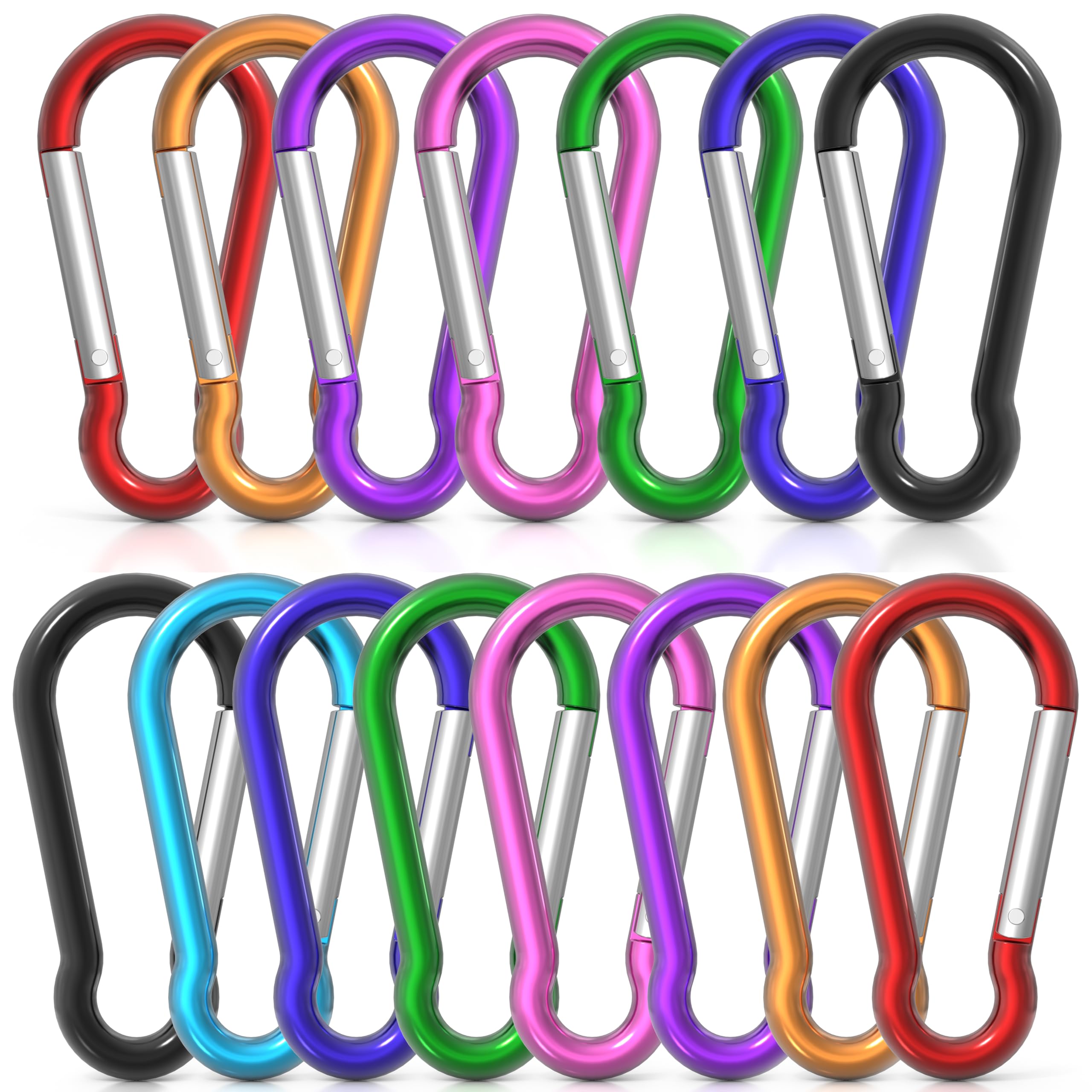 15er Karabinerhaken Schlüsselanhänger Bunt, LISOPO Klein Karabiner Aluminium Karabiner mit Schraubverschluss Schlüsselanhänger 40 x 4mm mit 8 Farben