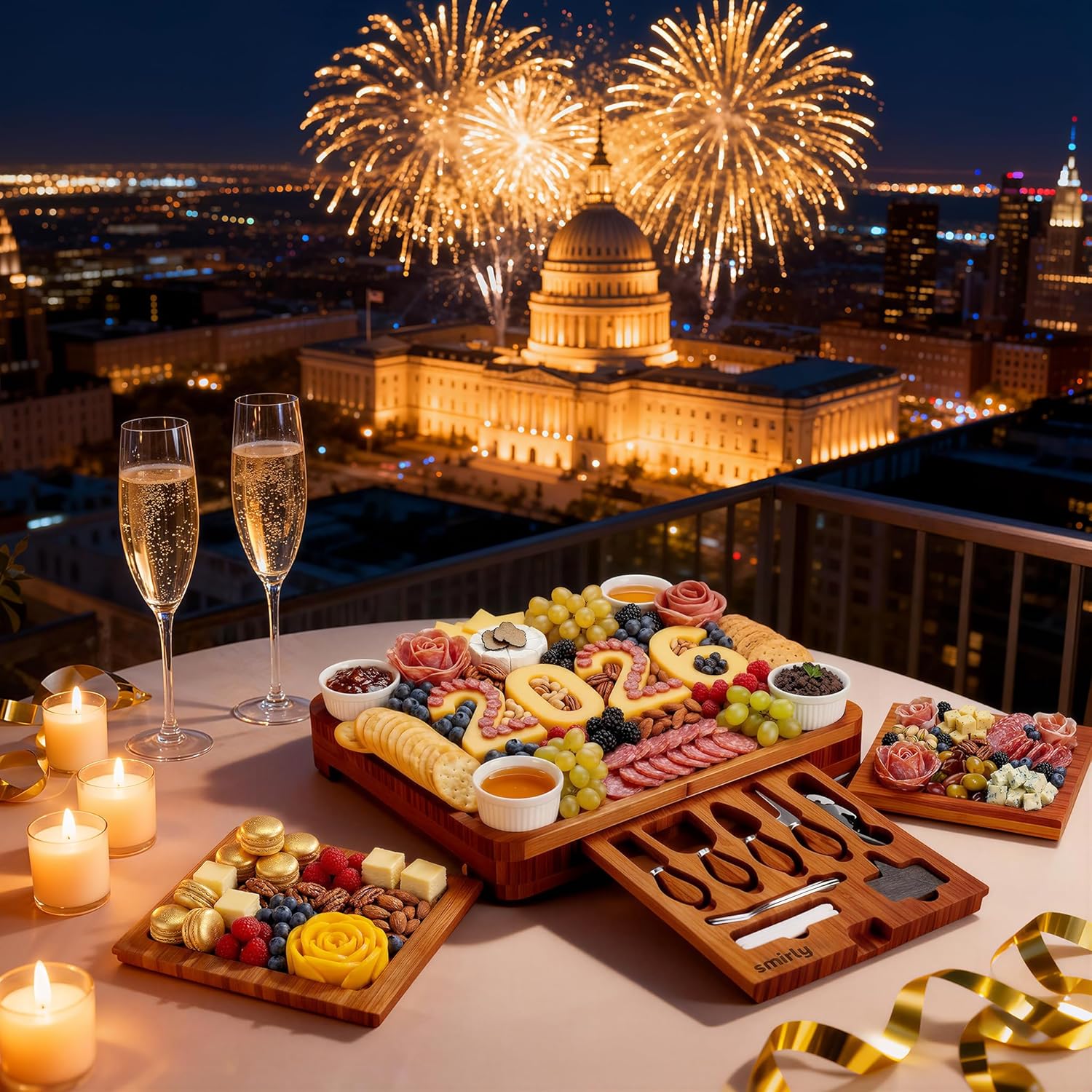 SMIRLY Charcuterie Boards Set - Large Bamboo Cheese Board Set - House Warming Gifts New Home, Wedding Gift for Couple, Bridal Shower Gift, Birthday Gifts for Women - Image 5