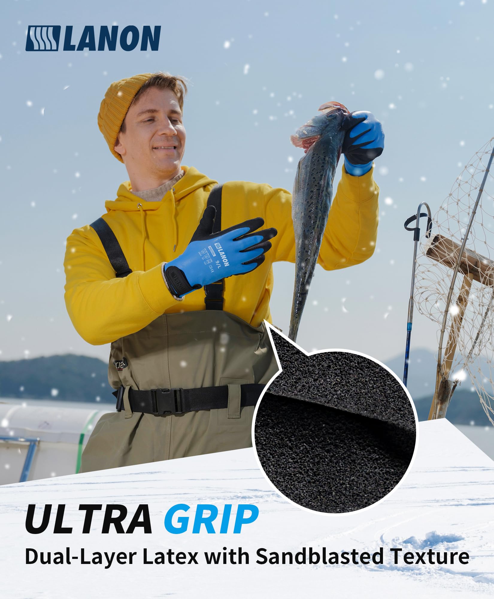 LANON Waterproof Winter Gloves, Double Rubber Coated, Thermal Insulated Freezer Gloves for Cold Weather Heavy Duty - Image 4