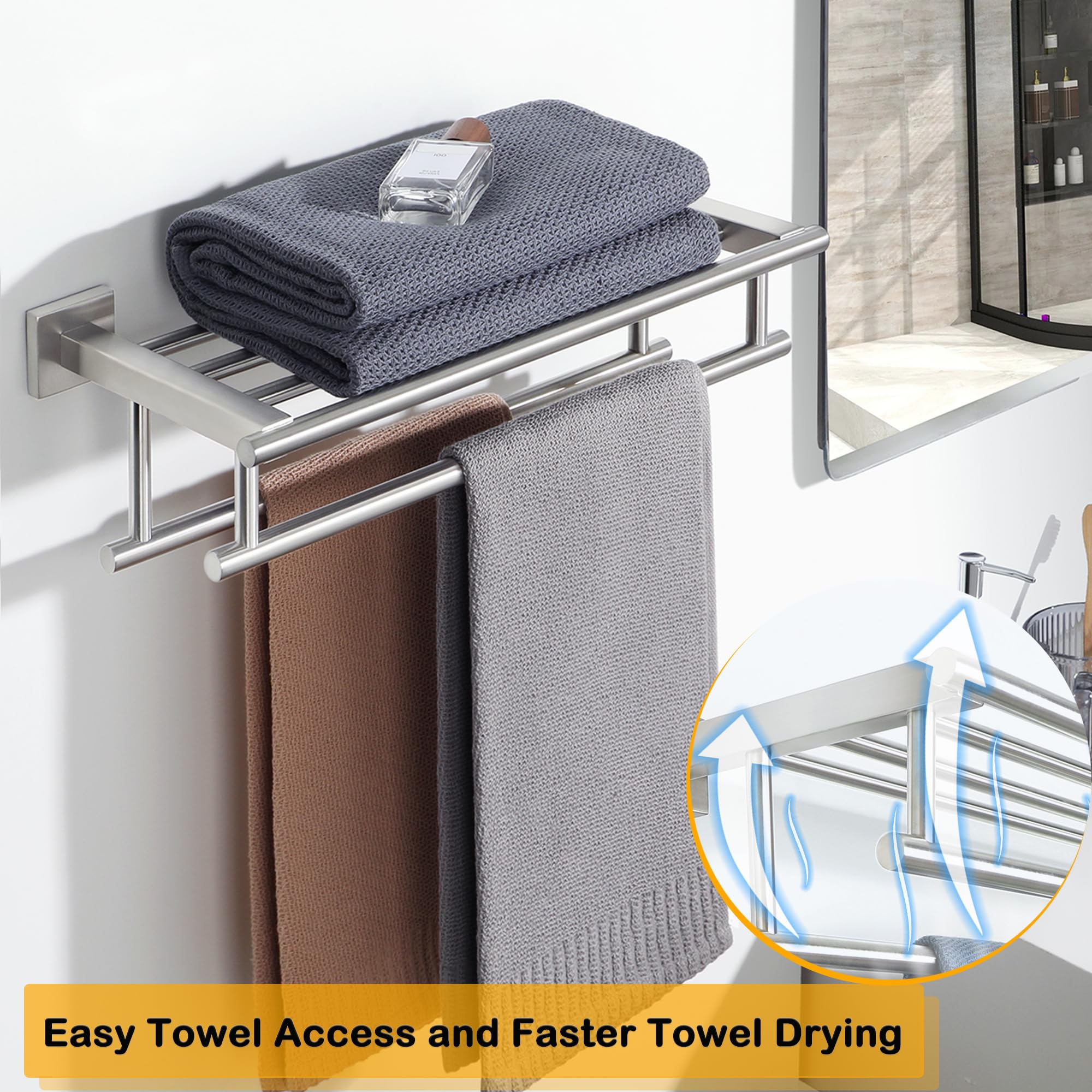 Sayayo Porta Asciugamani Bagno Doppio Porta Asciugamano da Parete, 40CM Porta Asciugamani Bidet Acciaio Inossidabile SUS304 Grigio Argento