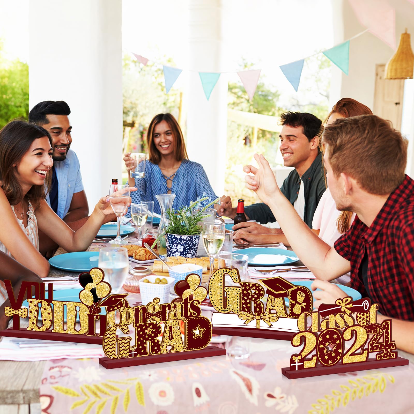 Graduation Table Centerpieces Set Of 4 - Wooden Class Of 2024 Decorations For Grad Parties