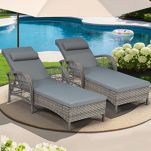 MEETWARM Outdoor Wicker Chaise Lounge Chair Set of 2, 77"