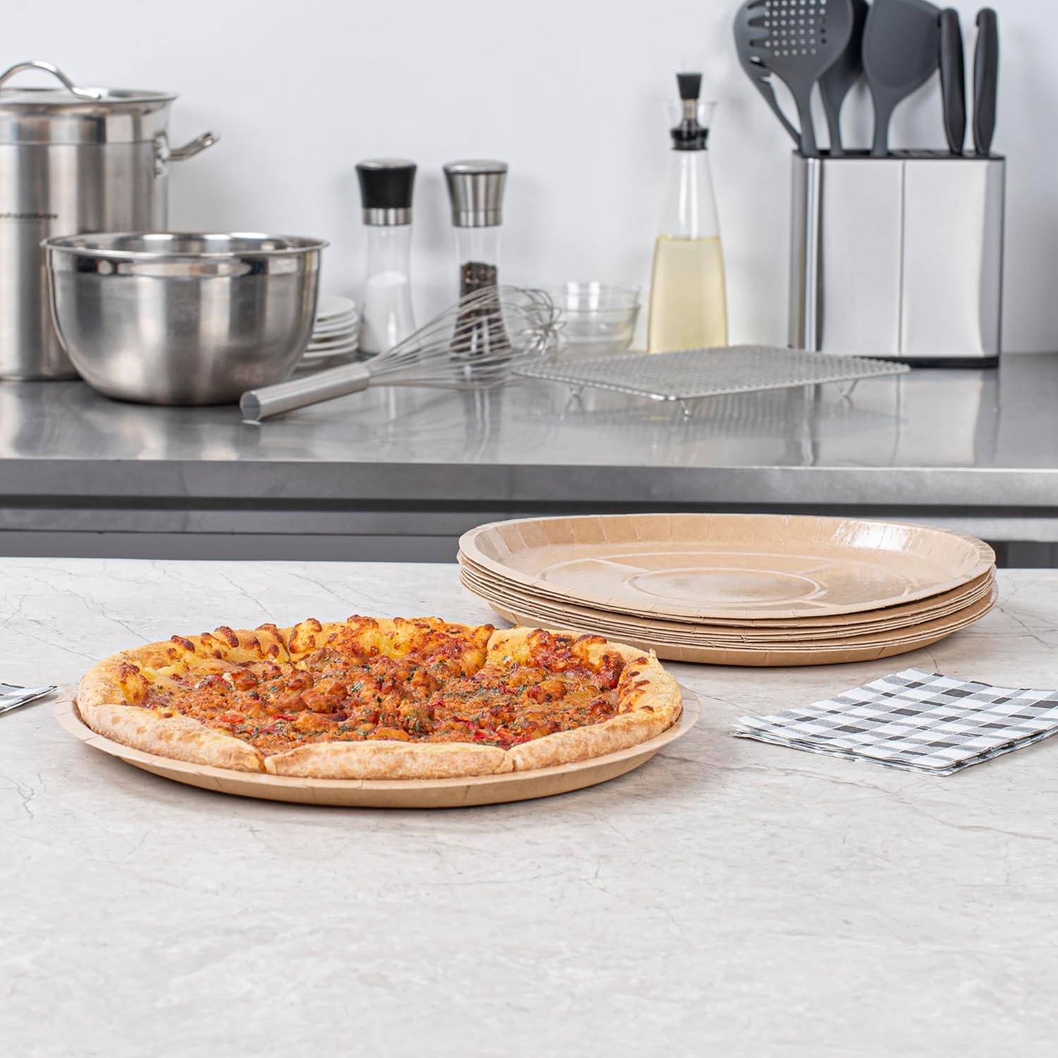 Restaurantware Pizza Serving Tray 50 Pack of 12 Inch Paper Oven-Safe Pizza Tray Round Disposable For Catering And Take And Bake Pizza