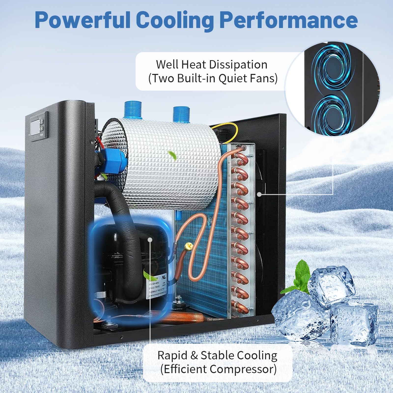 Dialorys 42 Gallon 1/10HP Aquarium Chiller - Energy Efficient Fish Tank Water Chiller for Axolotl, Freshwater & Saltwater Tanks, Quiet & Durable, Model AL-160