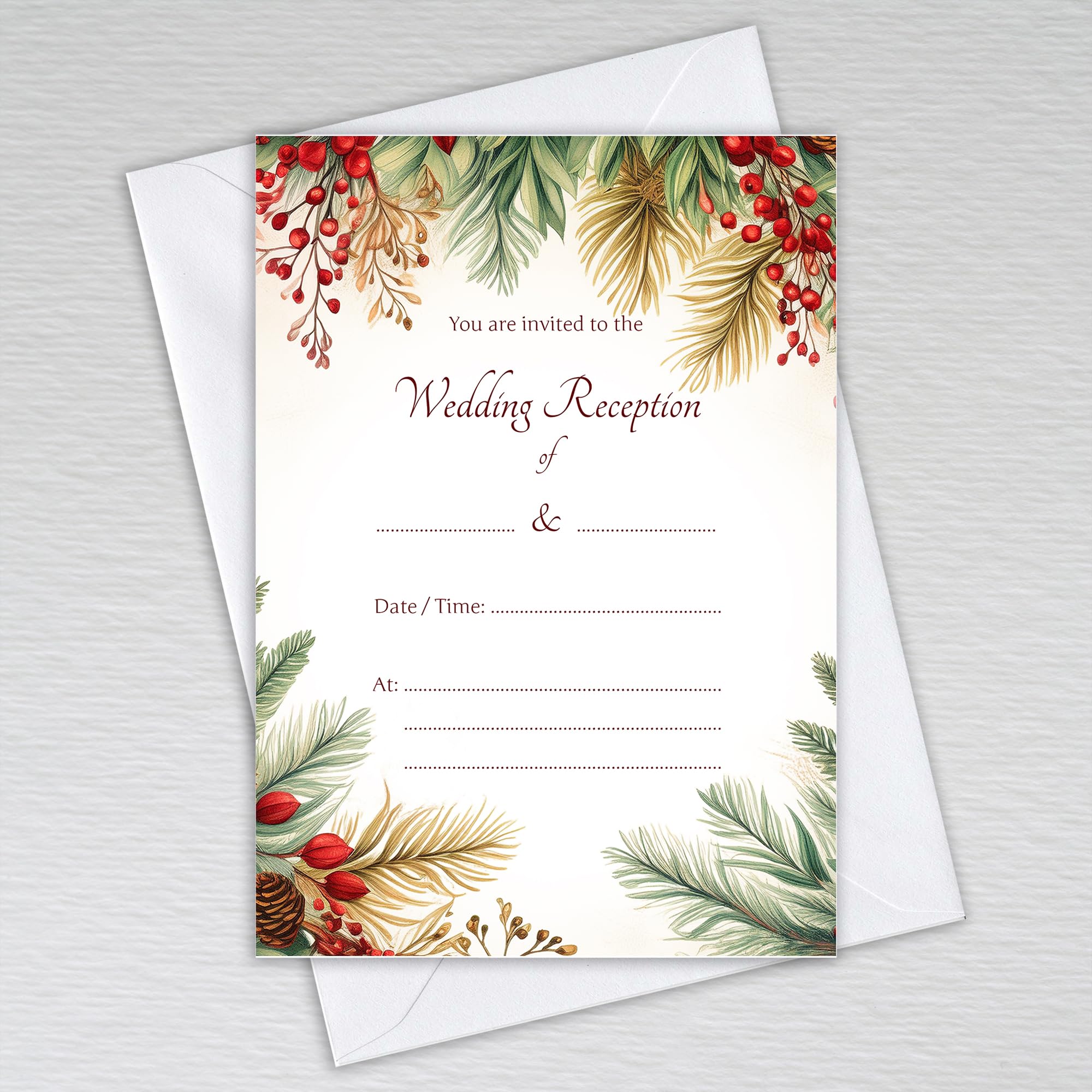 Webspectations Red Berry Christmas Wedding Reception Invitations with Envelopes: Red Berry Winter Wedding Reception Invites (Pack of 20 with Envelopes)