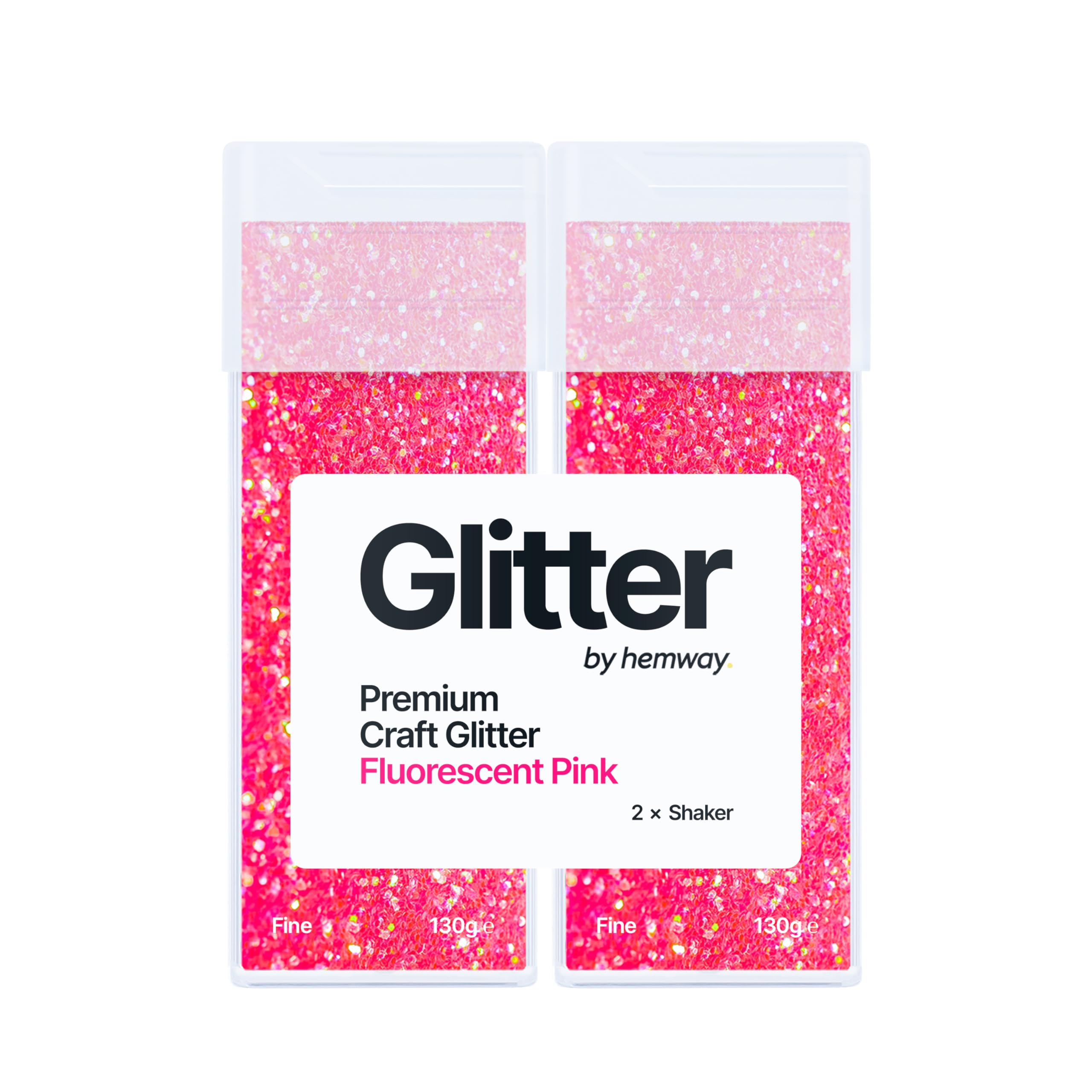 Hemway Glitter Shaker Fluorescent Pink 130g x2 Pack Fine, Craft Glitter Shakers for Resin & Epoxy Crafts