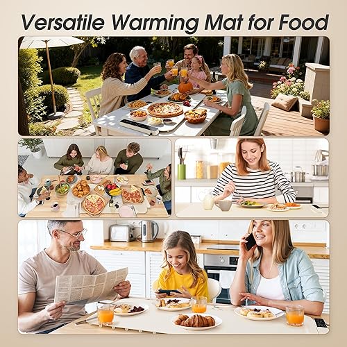 Miniatura 9 de Vabaso Tapete de calentamiento de alimentos extra grande con aplicación, ajuste de temperatura y temporizador de 37 x 15 pulgadas, se calienta en 5