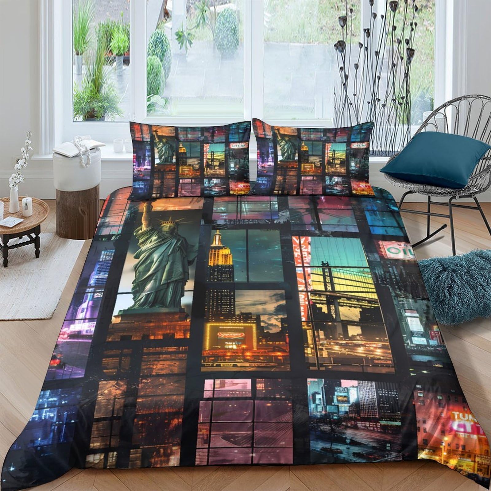 Ctjqhvkz Style-1 3D Printed City Nightscape Fitted Sheet Microfiber Urban Lights Bed Cover For Bedroom Guest Room Decor Easy Care Single（135X200cm）