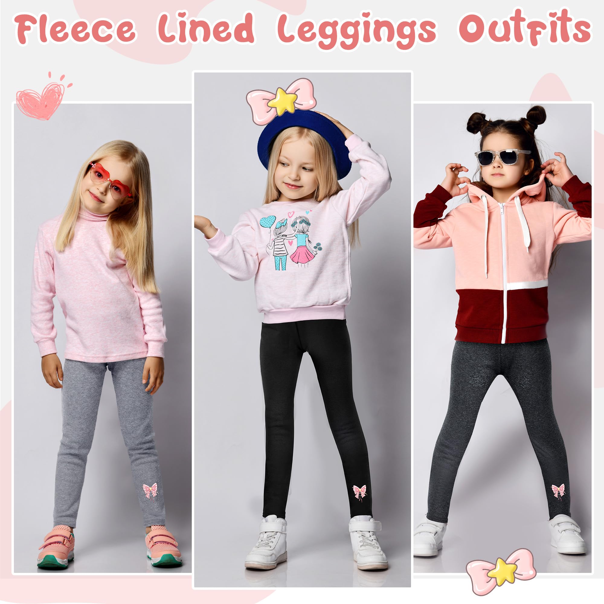 Twistover Winter-Leggings für Mädchen, mit Fleece gefüttert, Schleife, dicke Thermostrumpfhose, Baumwolle, volle Länge, 4 Stück