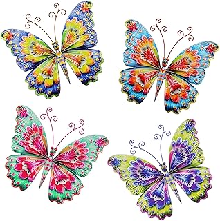 YiYa 4 PCS Metal Butterfly Garden Decorations Metal Butterfly Wall Decorations Metal Butterfly Wall Art for Garden Courtyard Fence Livingroom Bedroom Decoration