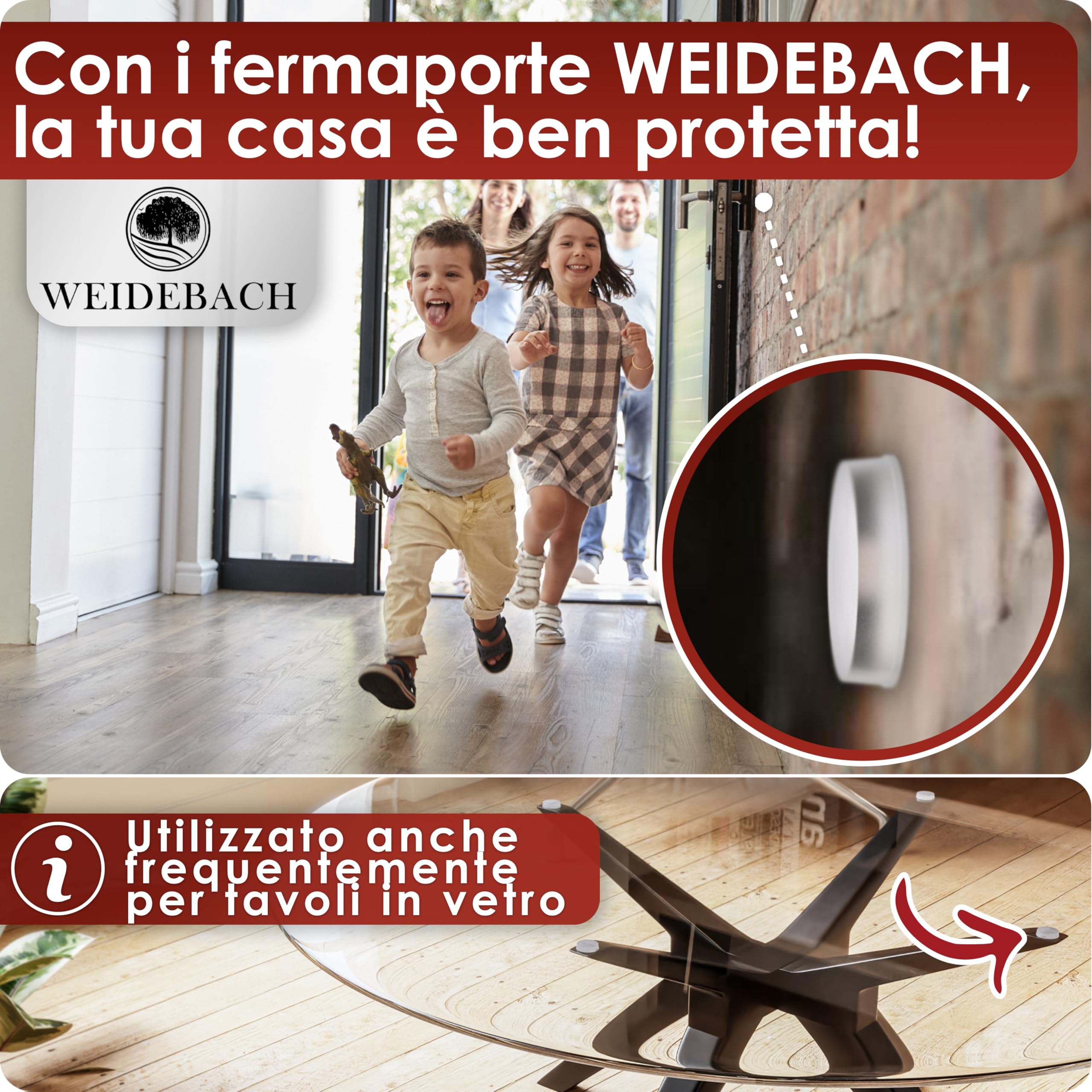 WEIDEBACH® 12x discreto fermaporta maniglia trasparente, paracolpi autoadesivi 20x5 mm, proteggi muro da sedie, gommini per bagno, superfici in vetro, pareti.