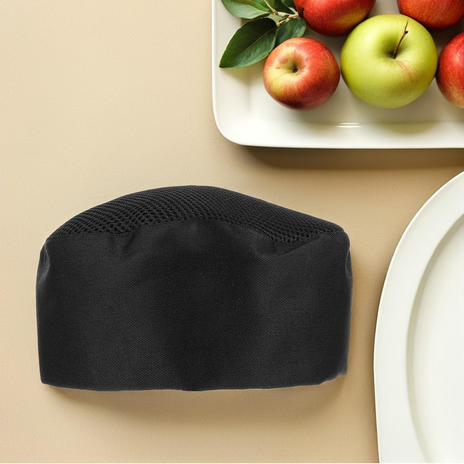 COLLBATH 4 Piezas Gorro de Chef Japonés Transpirable Unisex con Diseño Ajustable Malla Ventilada para Cocina Profesional y Escuela Culinaria Color Negro Resistente Manchas