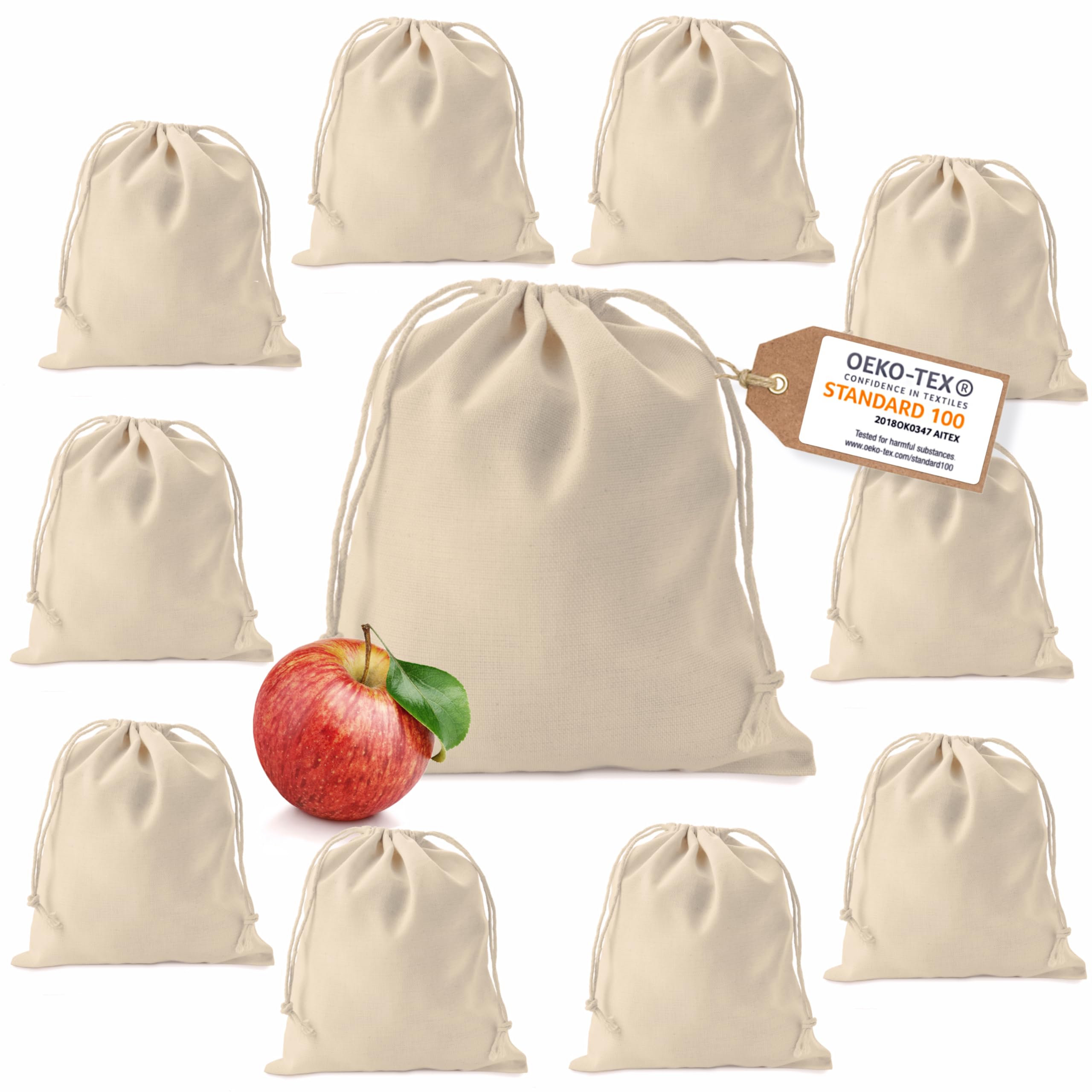 Sac Tissu Cordon [25 pièces] Set de Sacs à Coton 25 x 30 cm Sacs résistants avec Cordon de Serrage, certifiés Oeko-Tex, Sac Tissu Cordon, Pochette Coton, Donation d'arbre Incluse