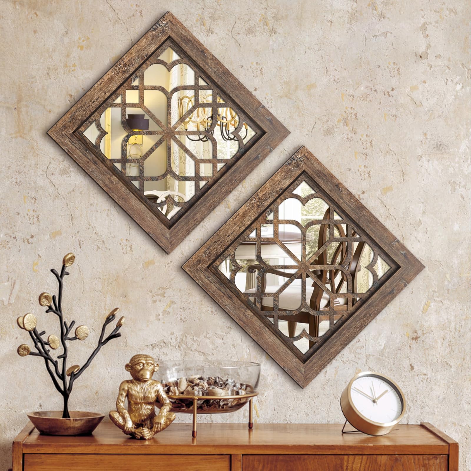 Rustic Farmhouse Square Mirrors - 12x12 Inch, Set of 2