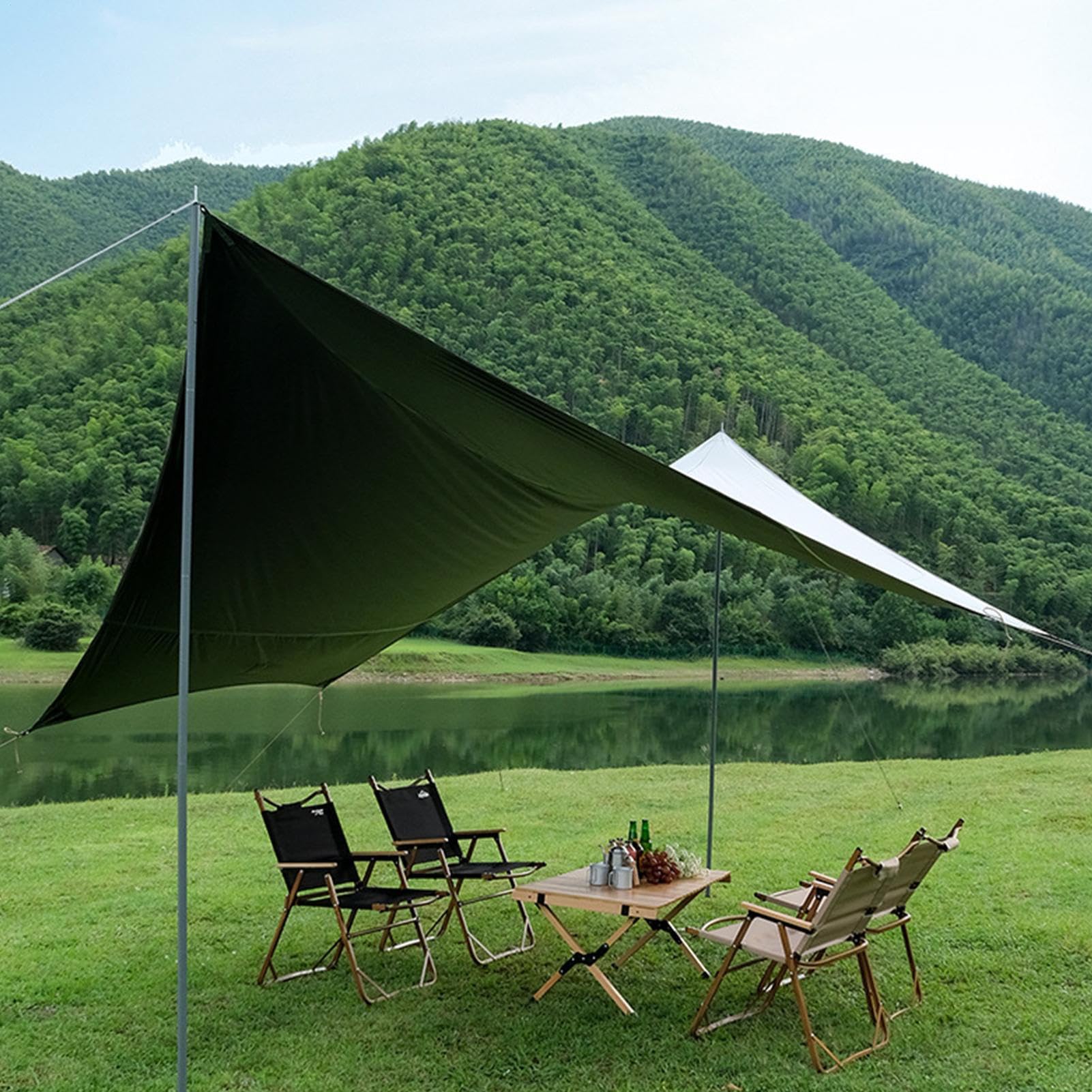 Telo antipioggia per amaca – 210D Oxford 300 x 300 x 215 cm Telo da | campeggio impermeabile con aste, , funi del , protezione antivento per viaggi in zaino