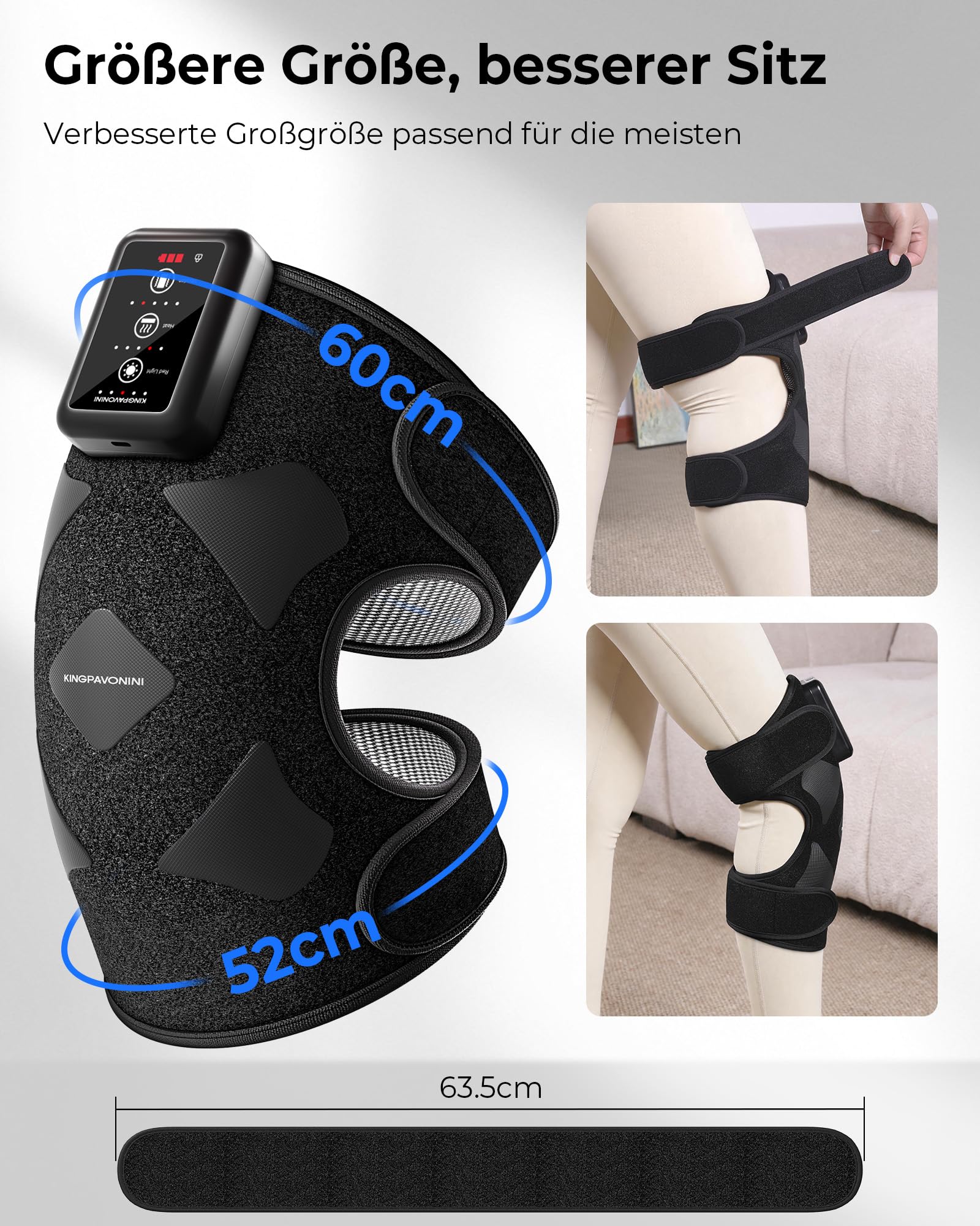 KingPavonini Kabellose Kniemassagegerät mit Wärme, Rotlichttherapie und 4-Motor-Vibration, Kniebandage Massagegerät gegen Knieschmerzen, 5 Wärmestufen & 5 Rotlichtmodi, Geschenk für Mama Papa(1 Stück)
