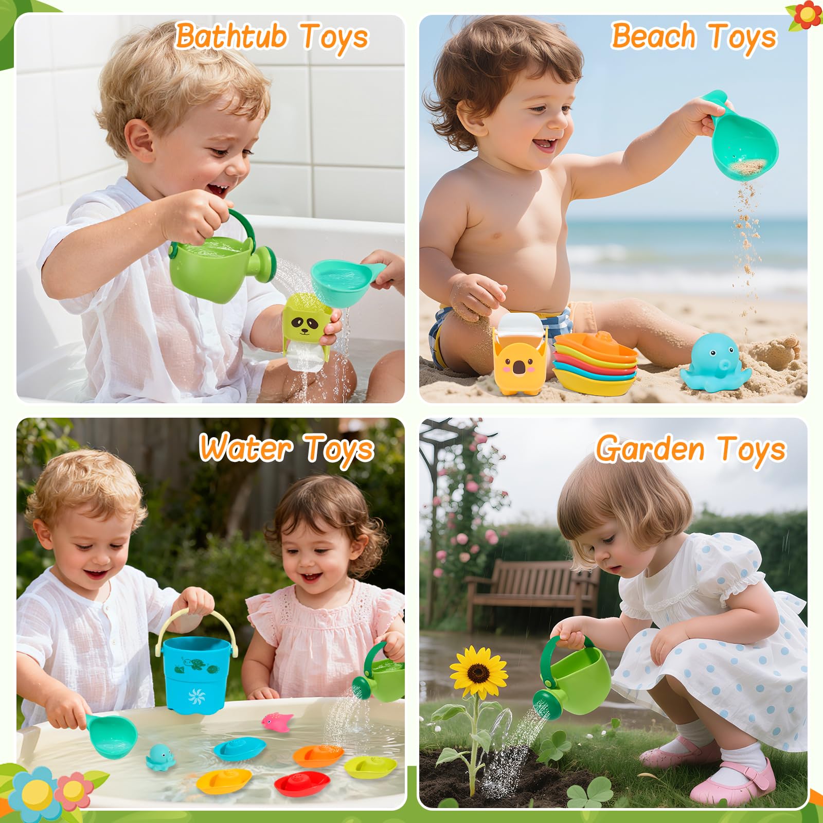 Schimmelfreies Badespielzeug, 17 Stück, sicher und leicht zu reinigen, rotierende schwimmende Wasserfallflaschen und Bewässerungsbecher ohne Bohren, Babyspielzeug über 12 Monate, Wasserspielzeug für