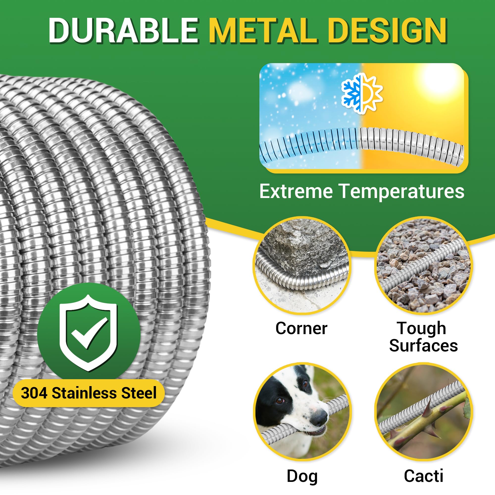 360 GADGET Garden Hose - Short Water Leader Metal Hose 10 FT with Female to Male Fitting, Flexible, Heavy Duty Hose Extension for Outdoor Hose Reel?Dehumidifier?RV?304 Stainless Steel