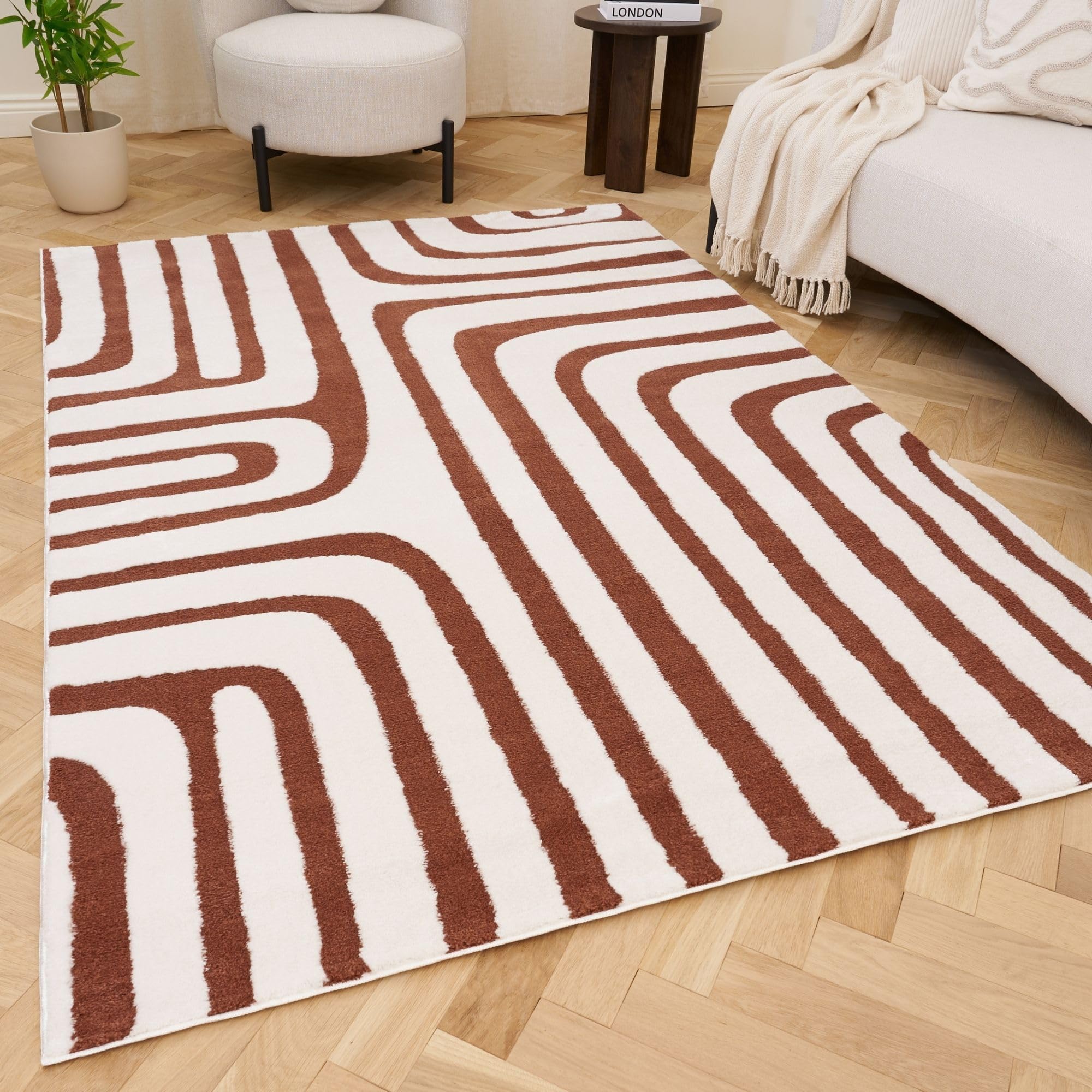 THE RUGS Living Room Rug, Loft Collection – Modern Textured 14mm Soft Pile Area Carpet, Non-Shedding & Easy Care [ Geometric Terra, 240x340 cm]