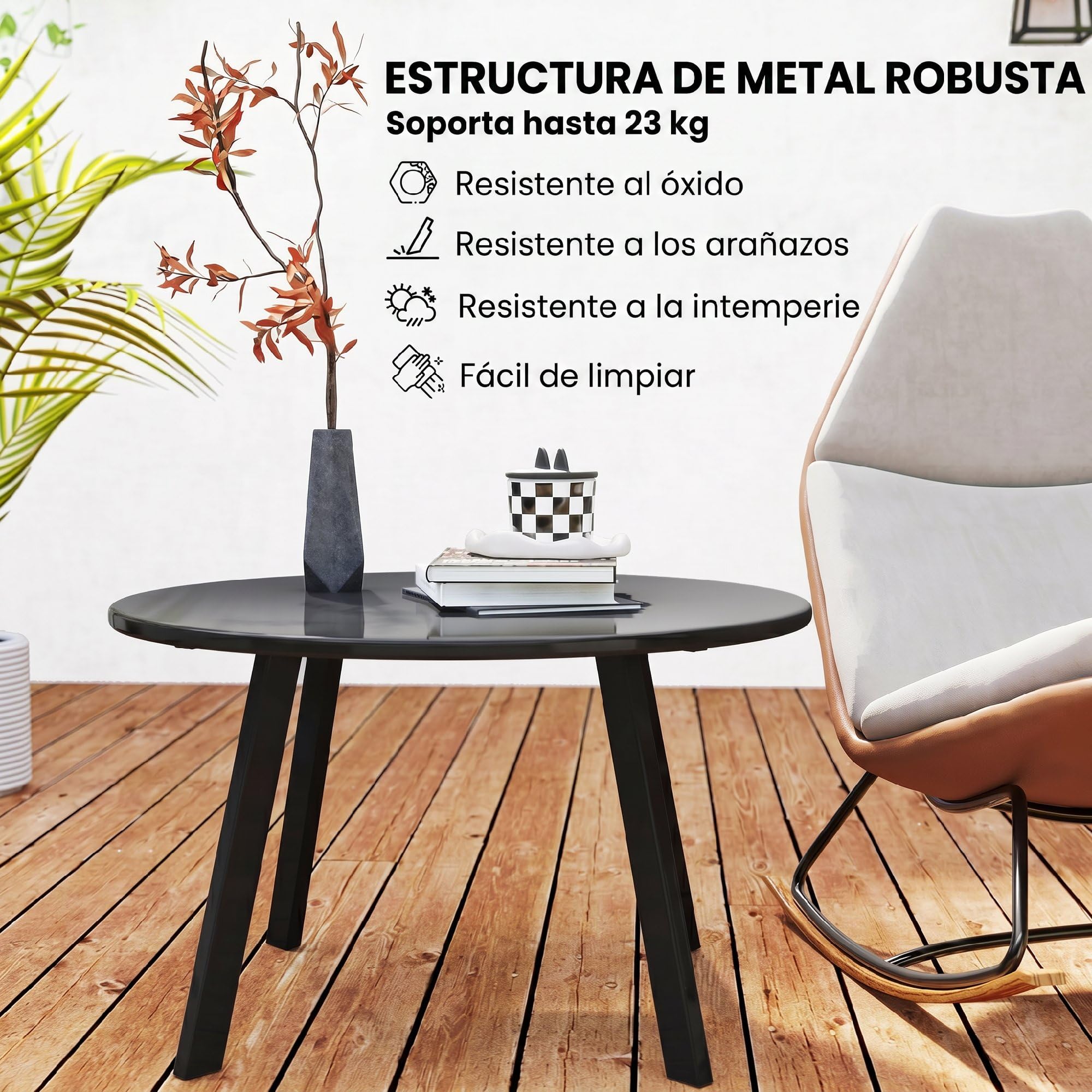 Outsunny Mesa de Centro de Jardín Redonda de Metal Mesa Auxiliar con Bordes Redondeados Patas Antideslizantes Mesa de Café para Patio Balcón Salón Ø70x42 cm Negro