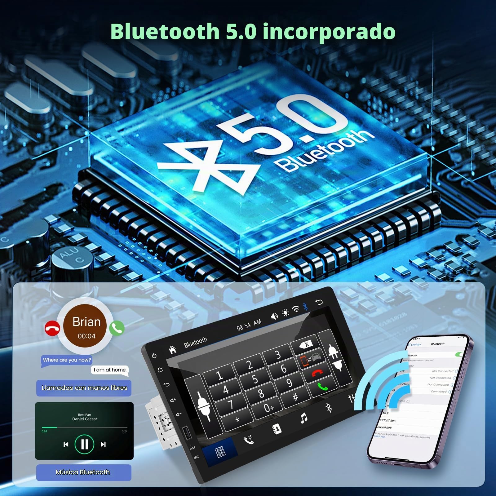 NHOPEEW Radio 1 DIN con Pantalla táctil, Carplay inalámbrico y Android Auto, Radio para Coche de 9 Pulgadas con cámara de Marcha atrás, Radio Am/FM/RDS, Mirror Link y Control en el Volante
