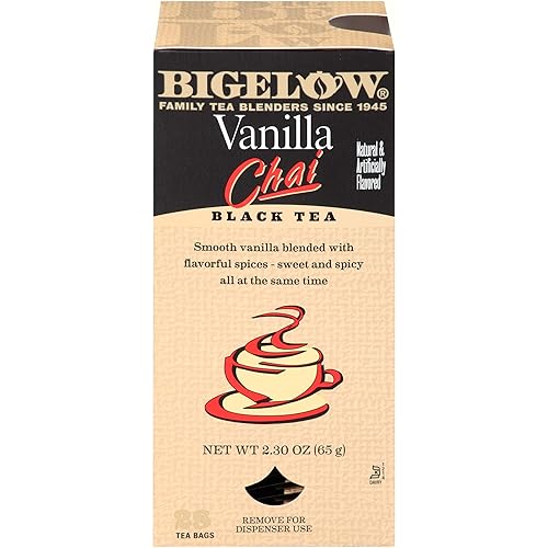 Miniatura 292 de Bigelow Vanilla Chai Black Tea, caja de 20 sobres (paquete de 6), té negro con cafeína, 120 bolsas de té en total