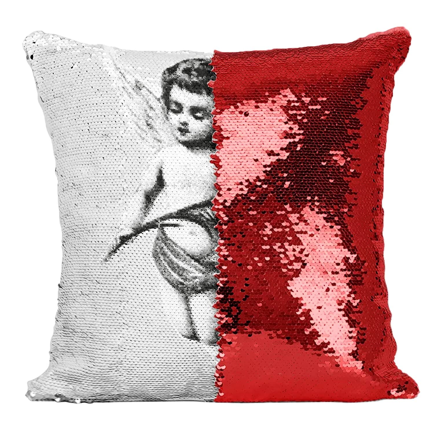 Coussin ange de Noël vintage paillettes rouge à offrir en cadeau