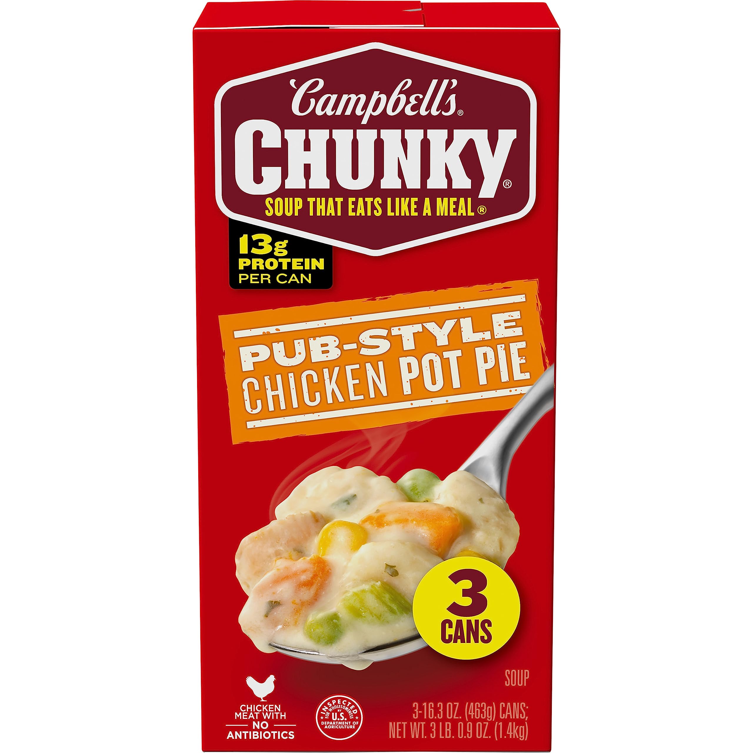 Campbell's Chunky Soup, Pub-Style Chicken Pot Pie Soup, 16.3 Oz Can (Pack of 3)