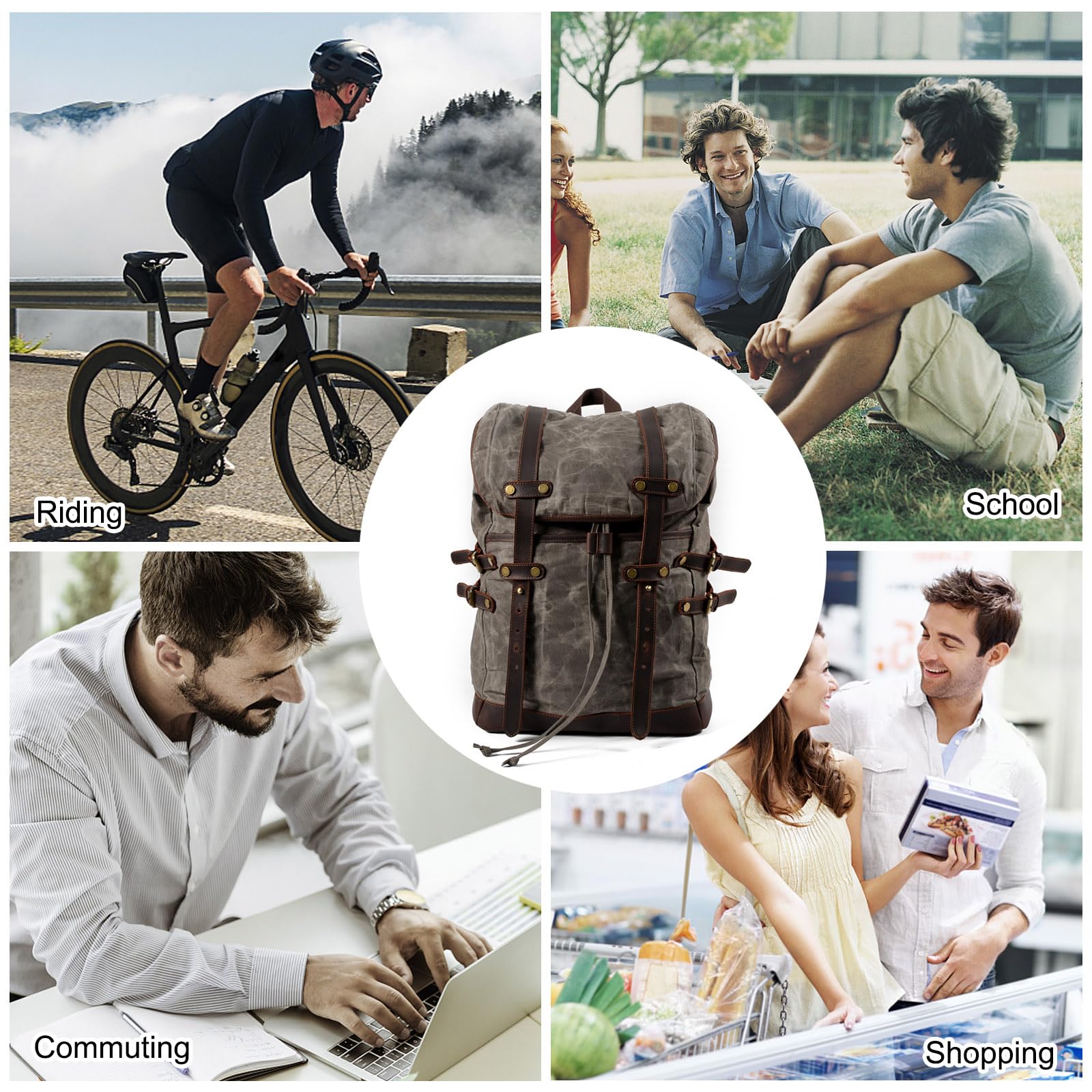 FANDARE Tela Zaino da Escursionismo Retrò Zaino Borsone da Viaggio Zaini Zainetto con coulisse Trekking Borsa a tracolla Cartella Borsone Campeggio Viaggio per Uomo Donna Zaini da hiking Backpack