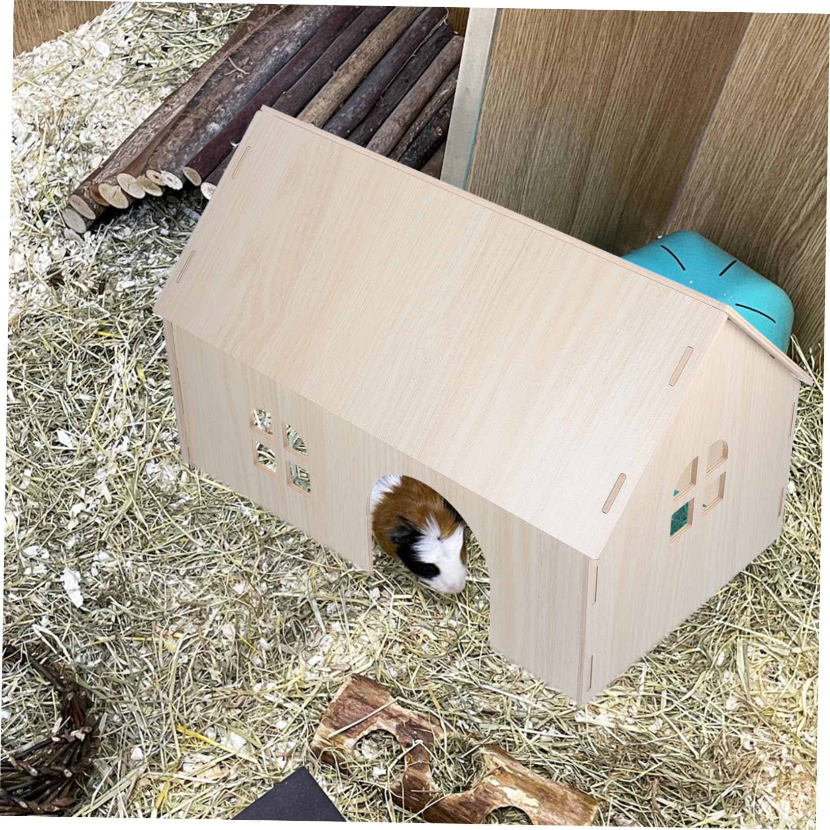 NOLITOY Meerschweinchen Holzhaus aus Naturholz Großes Tierversteck mit Klettermöglichkeiten Spielhaus für Eichhörnchen und Kleintiere Haustier Spielzubehör für Meerschweinchen und Hamster