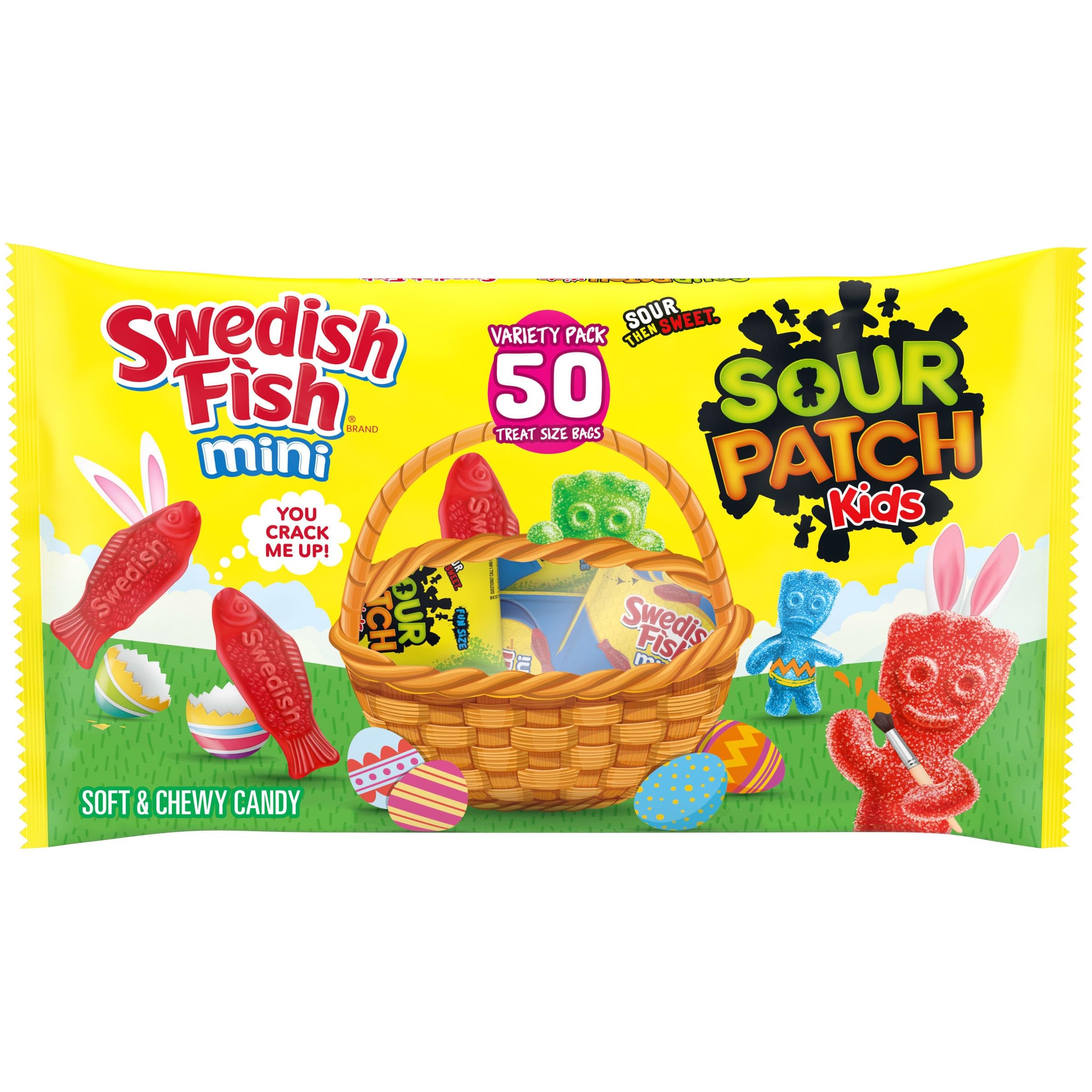 SOUR PATCH KIDS and SWEDISH FISH Mini Soft & Chewy Easter Candy Variety Pack, Bulk Candy, 50 Snack Packs - 1