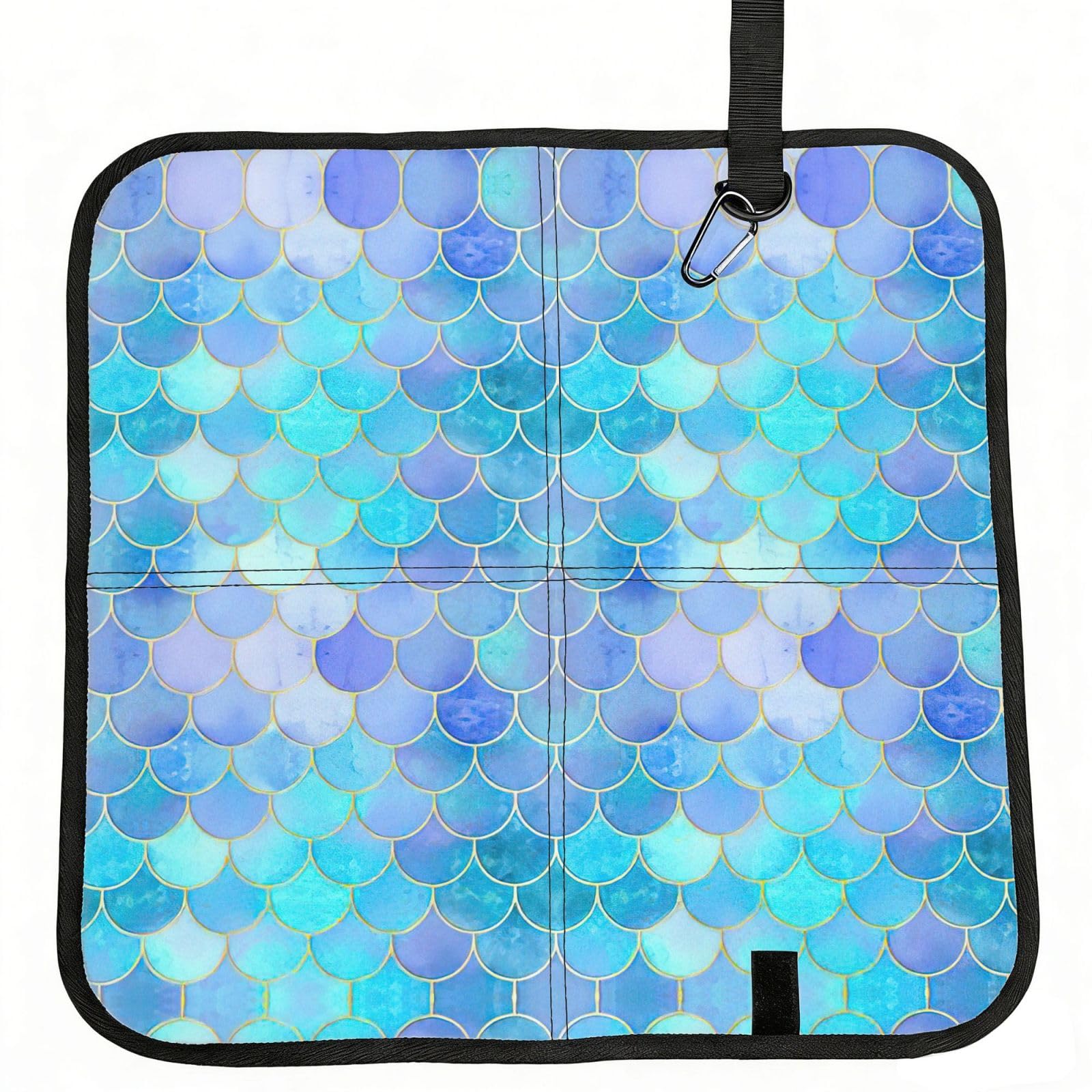 SDEGTHO Gold Mermaid Scale Printed Foldable Seat Pad with Closure, Lightweight Cushion for Airplane Travel Camping