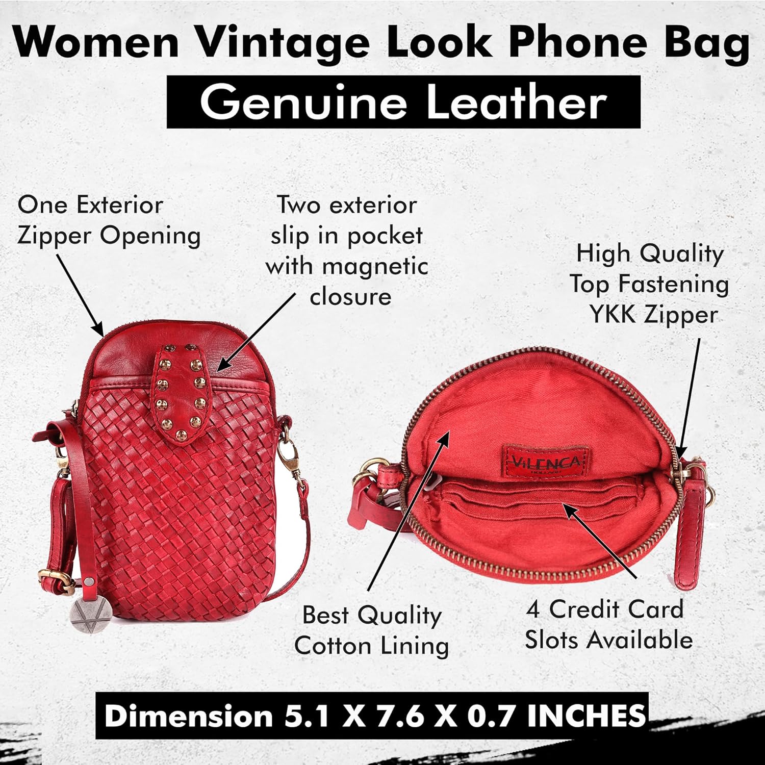 Genuine Leather Small Leather Crossbody Bags For Women Cell Phone Purse With Adjustable & Detachable Strap - Image 4