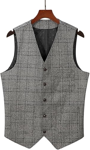 Miniatura 3 de Chaleco de traje vintage para hombre, chaleco de tweed a cuadros, chaleco de ajuste regular para padrinos de boda
