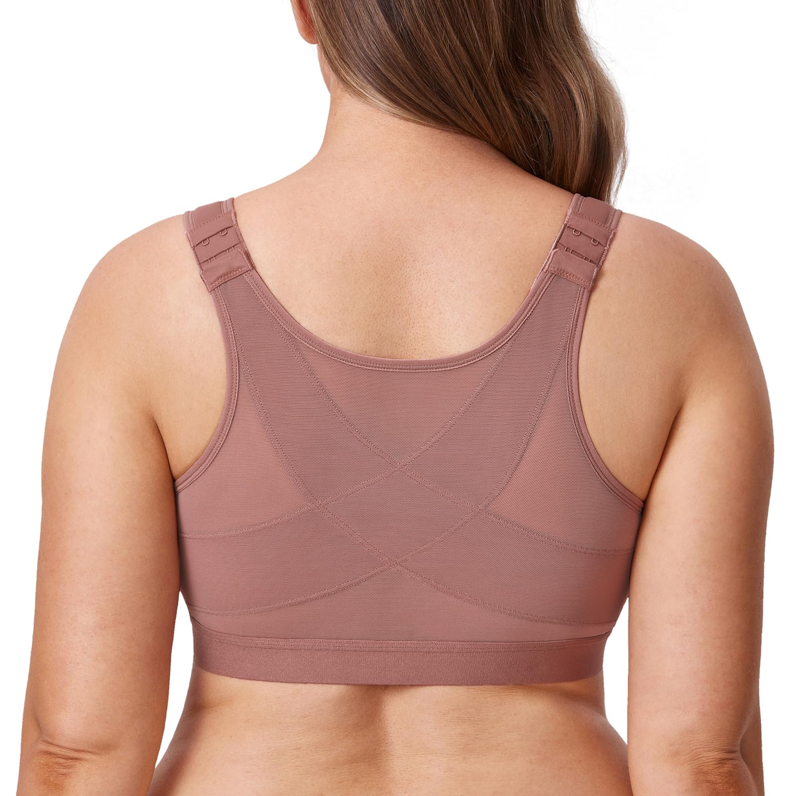 DelimiraWomen's Front Fastening Bras Non Wired Posture Correcting Back Support Post Surgery Bra Plus Size Comfort