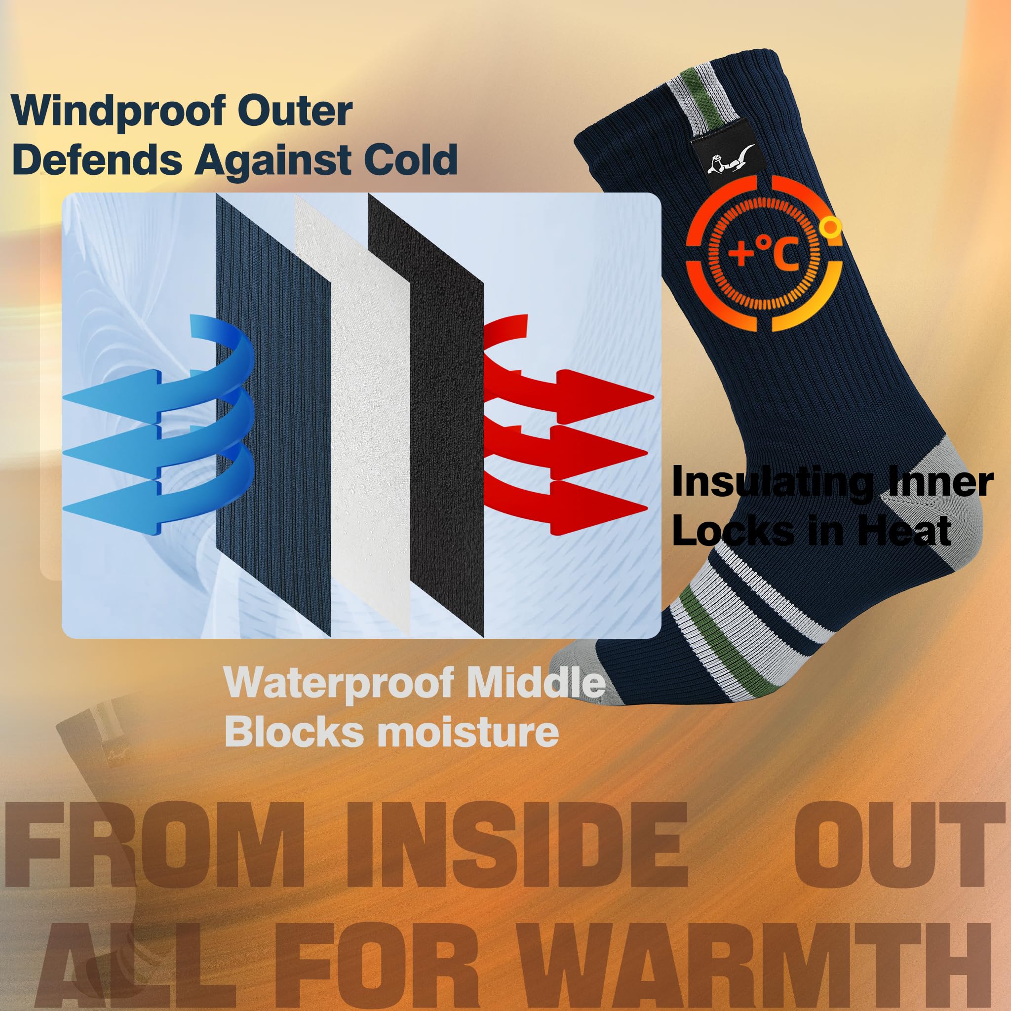 OTTERSHELL Chaussettes mi-mollet imperméables pour aventures en plein air - Chaussettes thermiques mi-mollet pour randonnée, trekking, camping, pêche, kayak, chasse, sports de neige