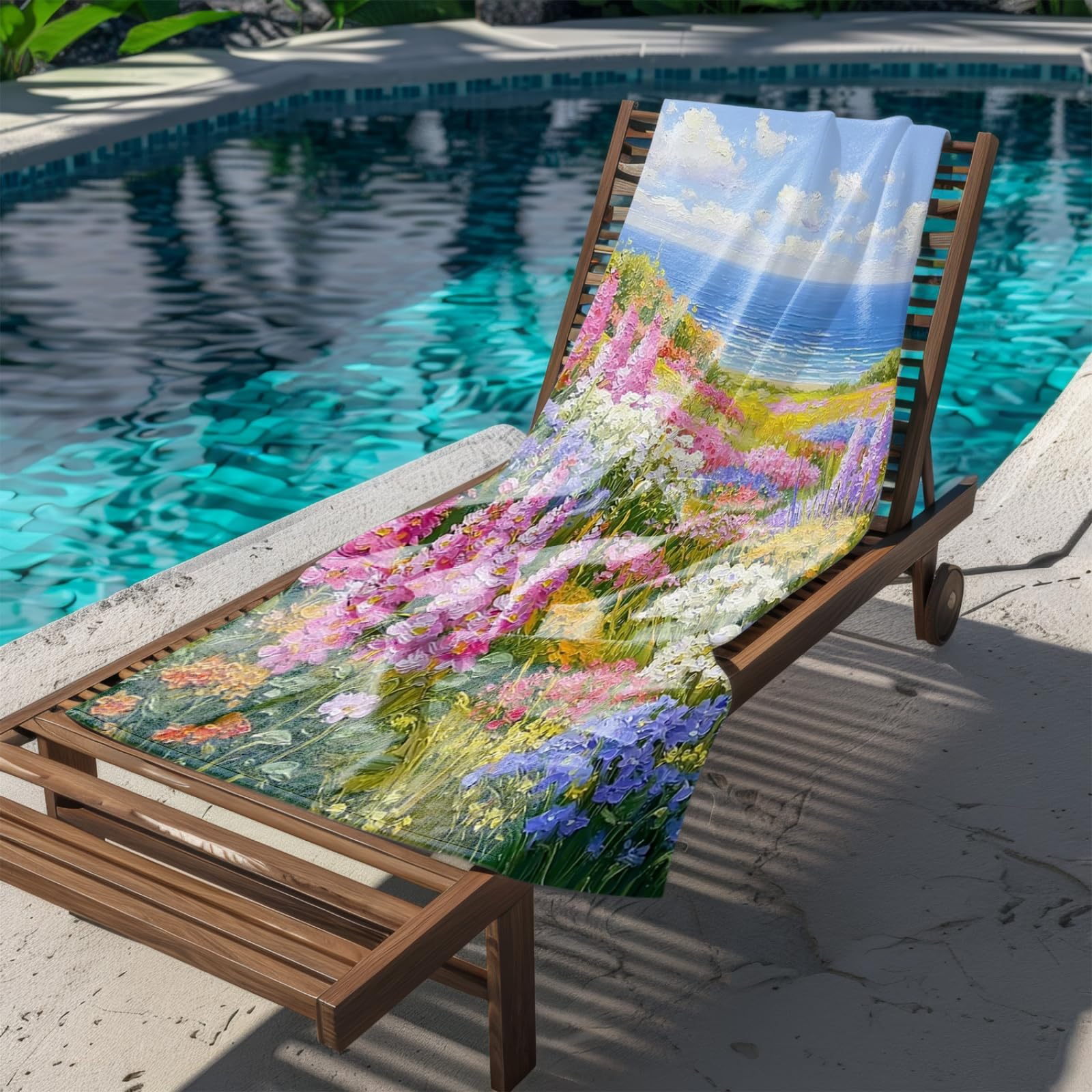 Microfibre Beach Towel 180x90cm Blue Flower Sea Extra Large Pool Towels Perfect for Beach, Travel, All Ages,Quick-Dry, Sand-Free, Absorbent
