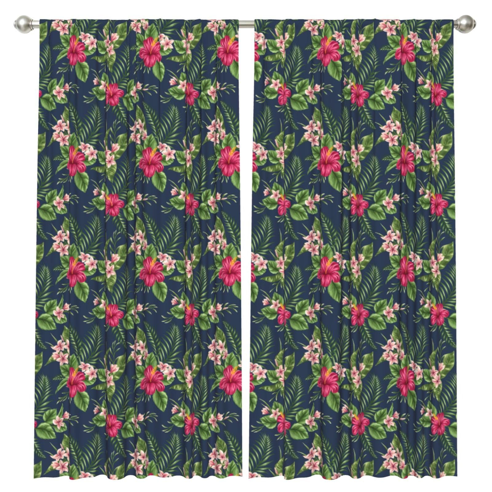 InOmak Tropical Flowers Frangipani Hibiscus, 2 Panels Window Curtains 52 x 84 Inch Blackout Curtains for Living Room Bedroom