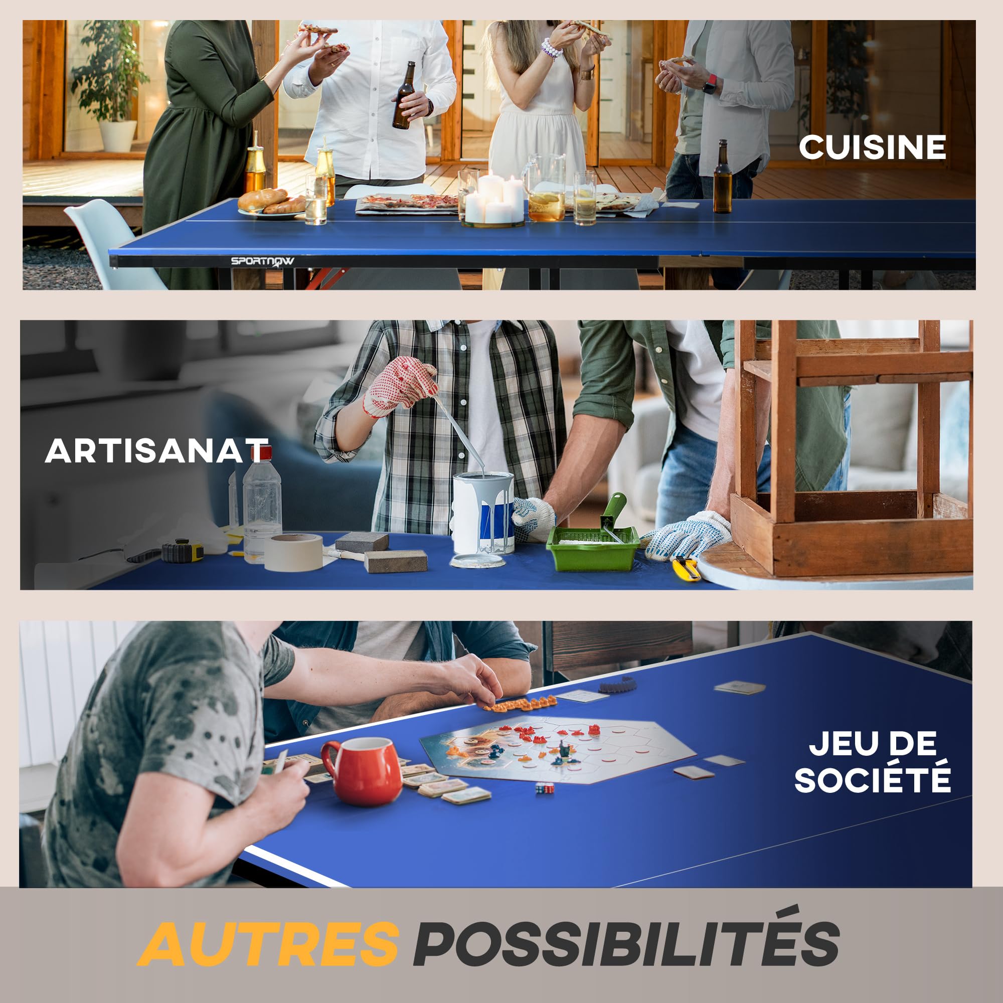 SPORTNOW Table de ping Pong Table de Tennis de Table Pliable Mode Solo compacte avec 2 Raquettes 3 balles Filet de Jeu 8 roulettes pour intérieur et extérieur dim. 274L x 152,5l x 76H cm Bleu