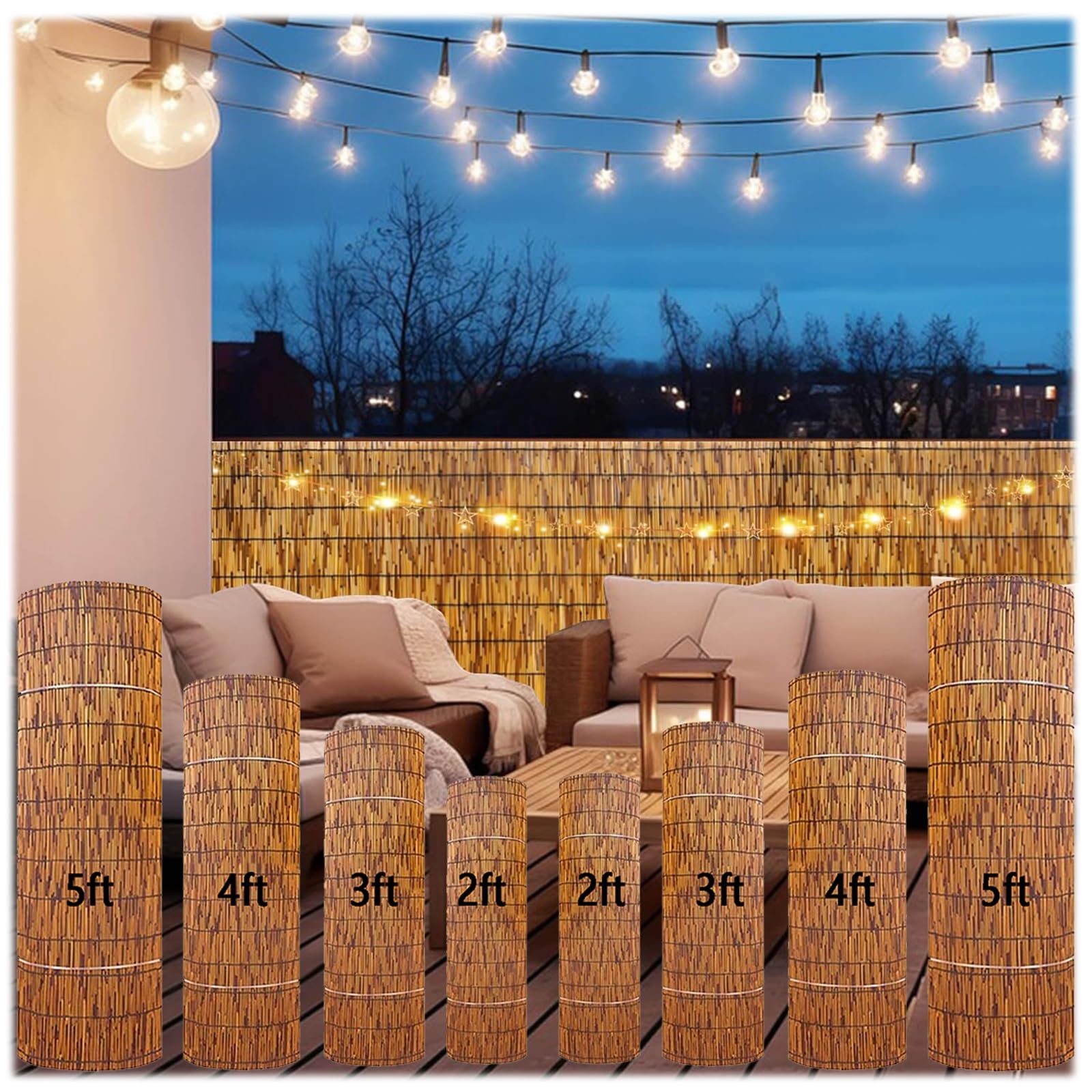 Balcony Decorative Fence, Natural Reed Fence Roll, Privacy Screen Panel, Privacy Fence Covering, Garden Fencing Divider, Hand-Woven, Waterproof, Sunshade(3.3x12ft(101x366cm))