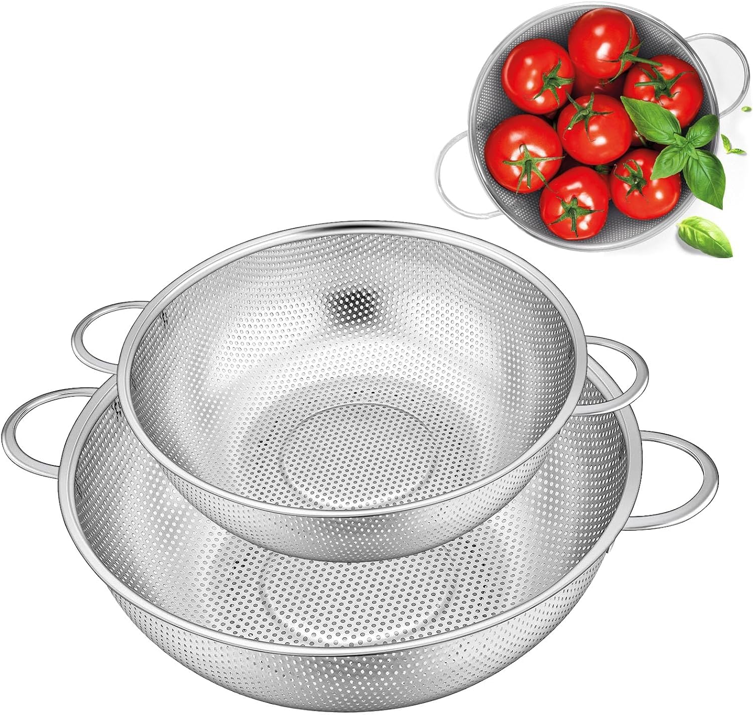 Set Scolapasta In Acciaio Inox - 3 Pezzi Microforati (16, 22, 28 Cm), Lavabili In Lavastoviglie - Foto 6