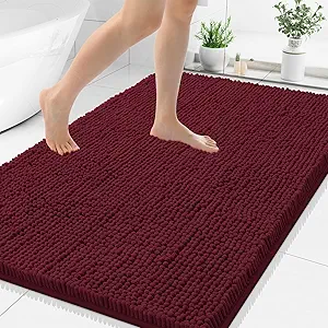 Smiry Luxury Chenille Bathroom Rugs 48x32, Extra Soft and Absorbent Shaggy Bath Mat, Machine Washable, Non-Slip Plush Carpet Runner for Tub, Shower, and Floor, Home Decor Accessories, Burgundy