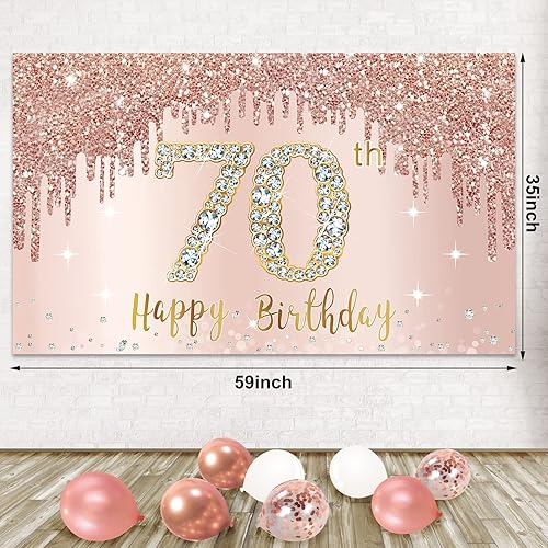 Miniatura 4 de Cartel de feliz cumpleaños 70 con arco de guirnalda de globos de confeti, juego de globos de oro rosa para mujer, póster rosa de cumpleaños de 70
