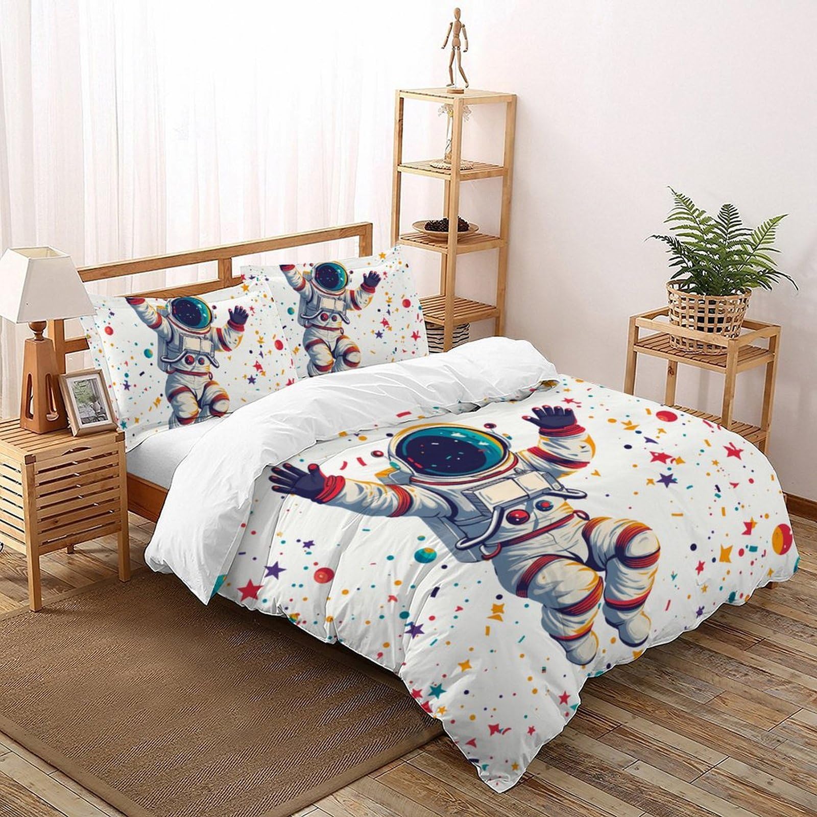 Housses de couette 3D enfants astronaute lit double zippé anti-glissement