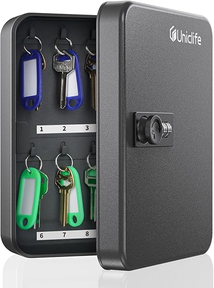 Uniclife 20 Position Key Cabinet with Combination Lock Resettable Black Digital Security Storage Box Steel Key Organizer with Colorful Key Tag Labels Stickers and Hooks